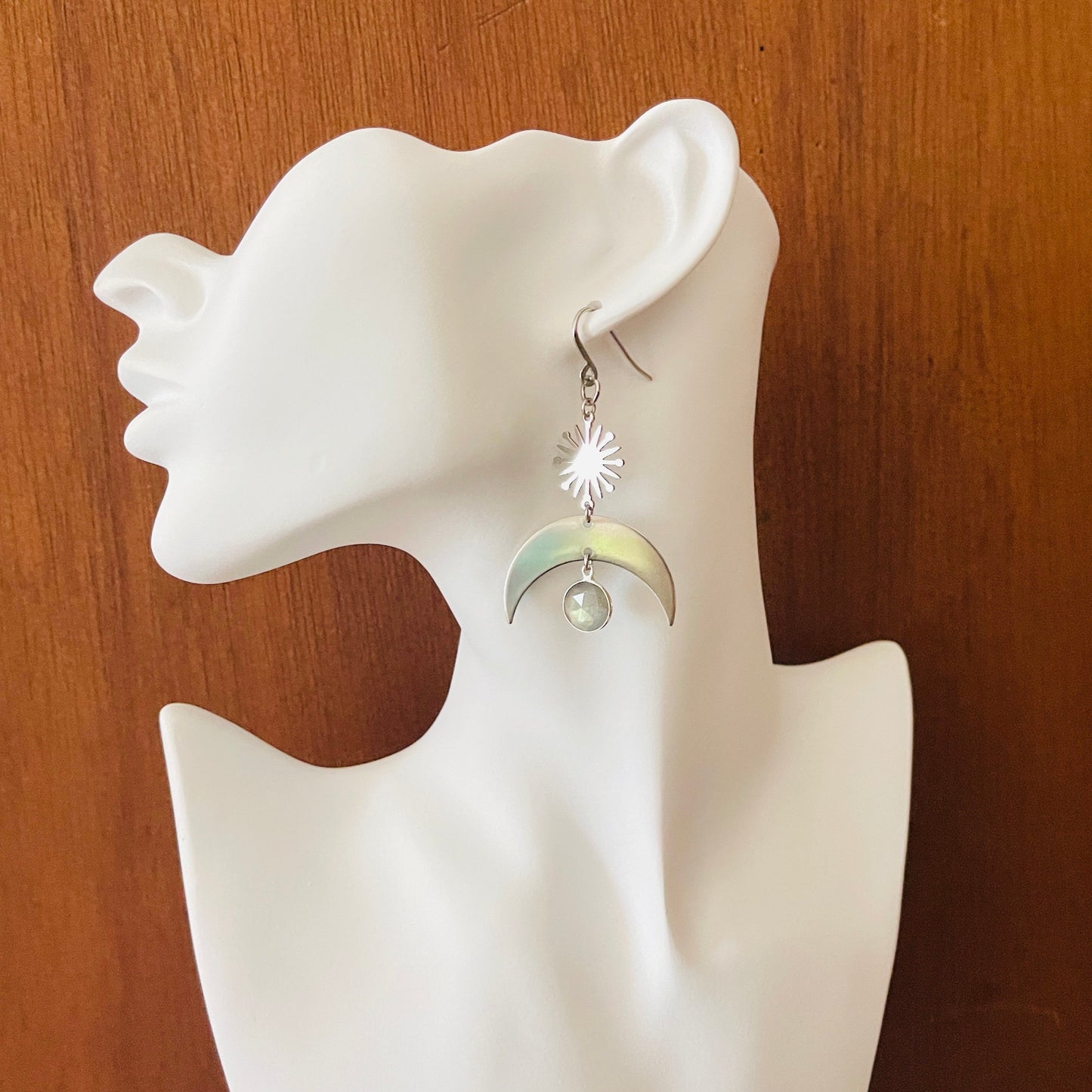 Crescent Moon Earrings Silver, Labradorite Earrings, Witchy Earrings, Trendy Jewelry 2024, Galentines Day Gifts, Goth Birthday Gift, Boho