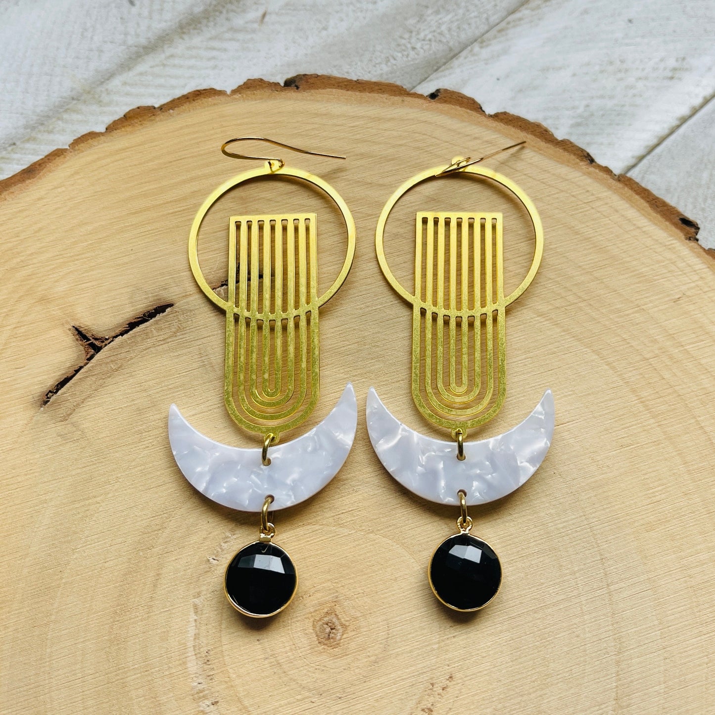 Chalcedony Earrings, Crescent Moon Earrings, Western Earrings Gold, Witchy Earrings, Boho Earrings for Bride, Birthday Gift for Girlfriend