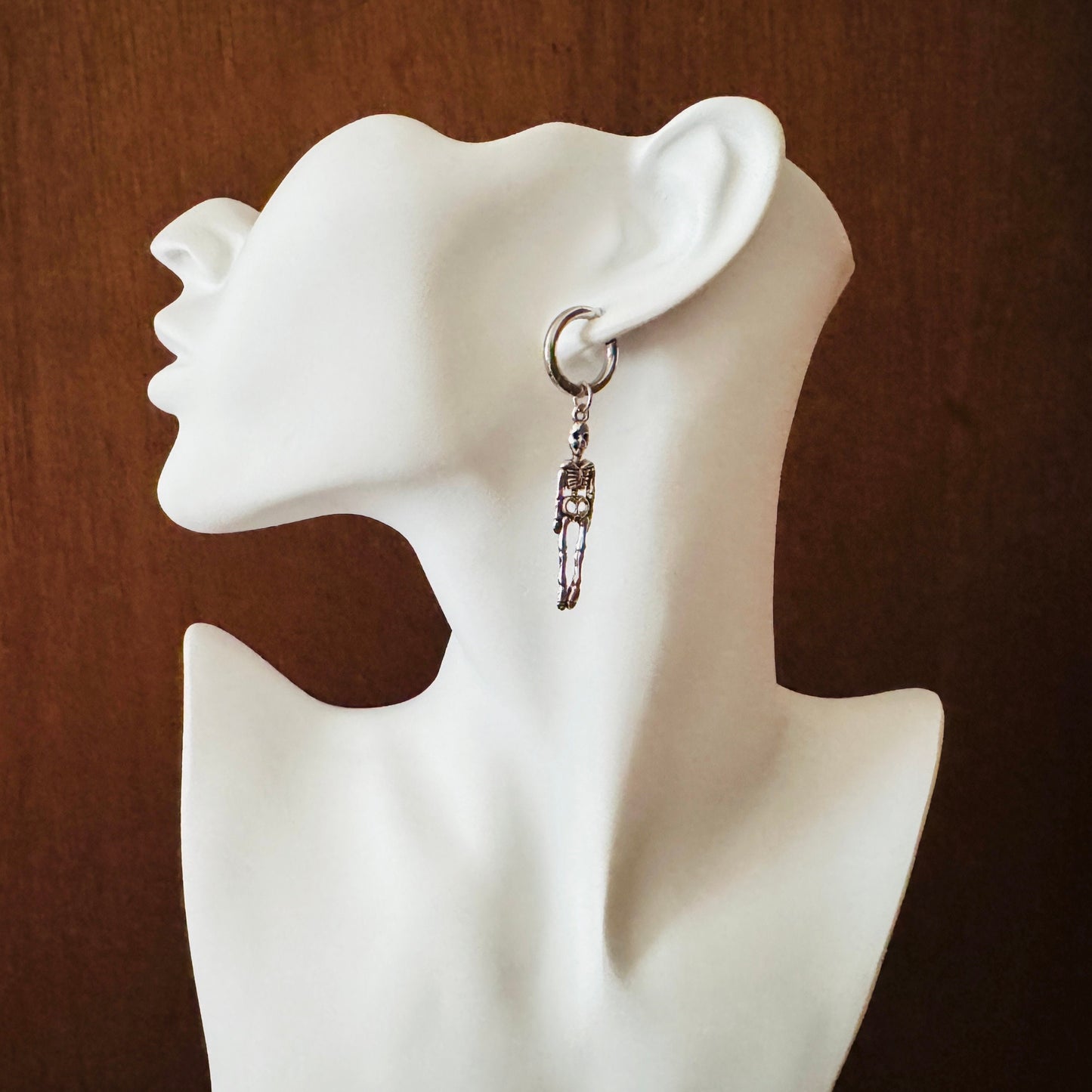 Skeleton Earrings, Huggie Hoop Earrings, Hoop Earrings Silver, Goth Earrings, Punk Earrings, Witchy Earrings, Unique Birthday Gift Girl