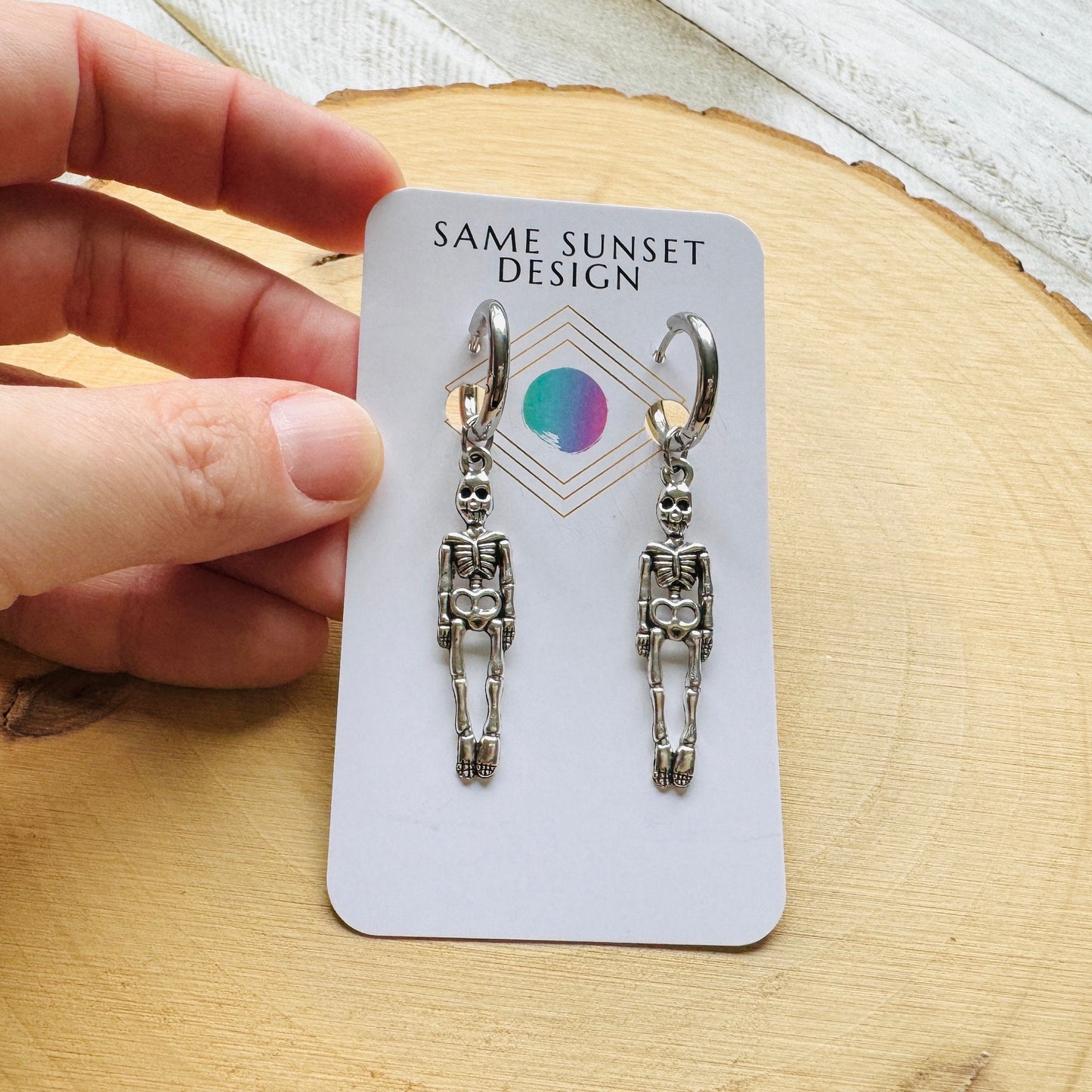 Skeleton Earrings, Huggie Hoop Earrings, Hoop Earrings Silver, Goth Earrings, Punk Earrings, Witchy Earrings, Unique Birthday Gift Girl
