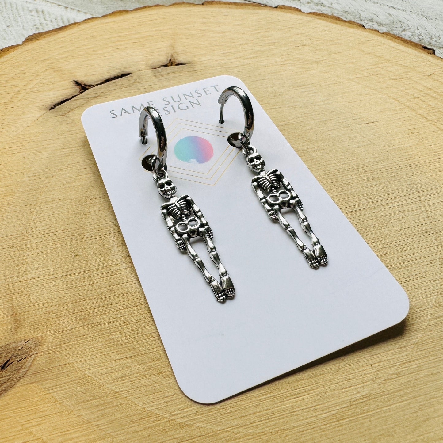 Skeleton Earrings, Huggie Hoop Earrings, Hoop Earrings Silver, Goth Earrings, Punk Earrings, Witchy Earrings, Unique Birthday Gift Girl