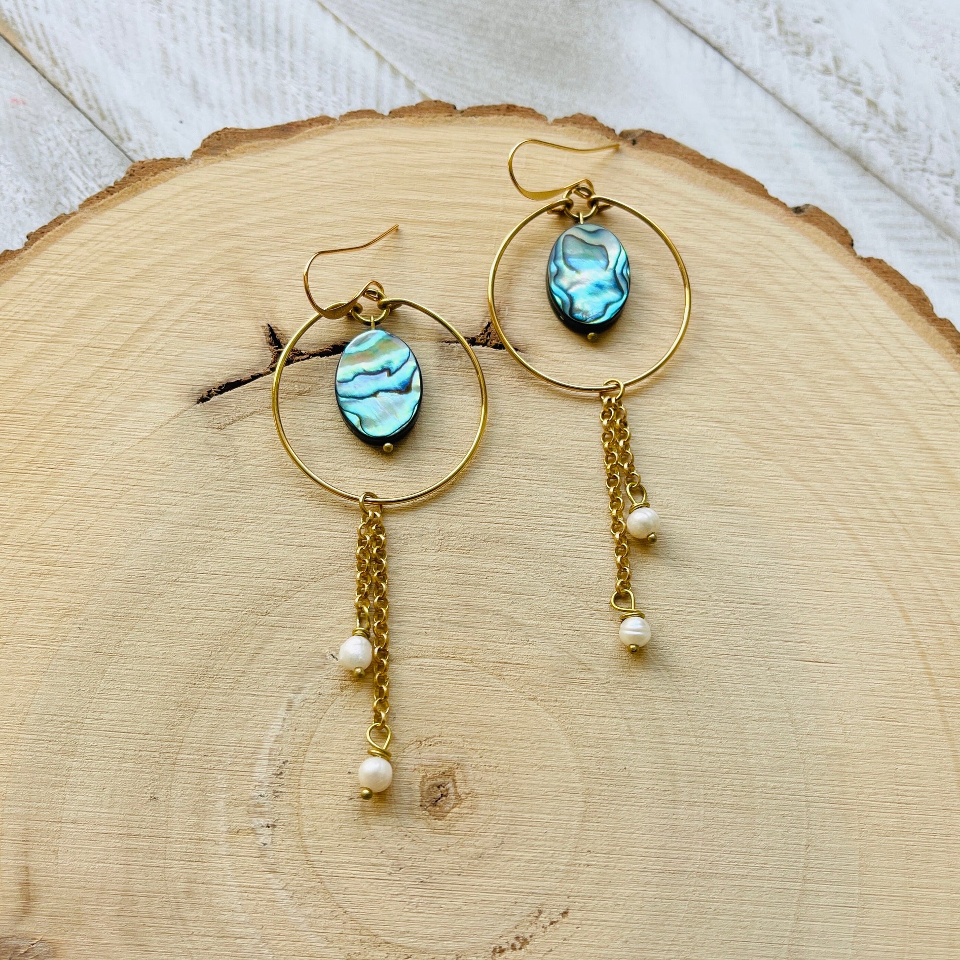Abalone Earrings, Pearl Earrings, Boho Earrings, Witchy Earrings, Wanderlust Jewelry, Unique Gifts for Sister, Western Earrings Dangle