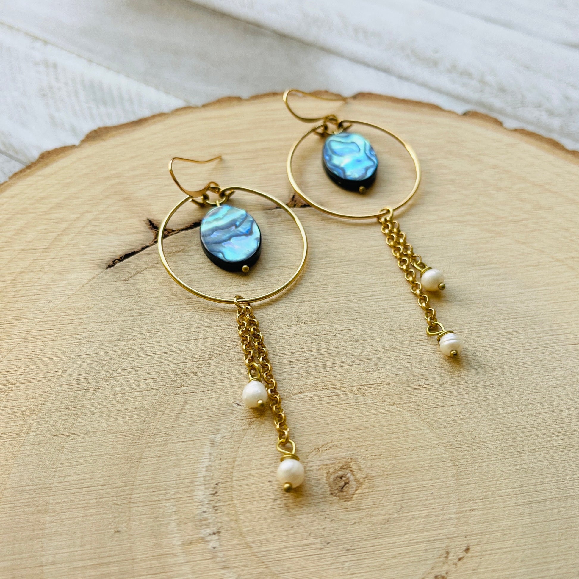 Abalone Earrings, Pearl Earrings, Boho Earrings, Witchy Earrings, Wanderlust Jewelry, Unique Gifts for Sister, Western Earrings Dangle