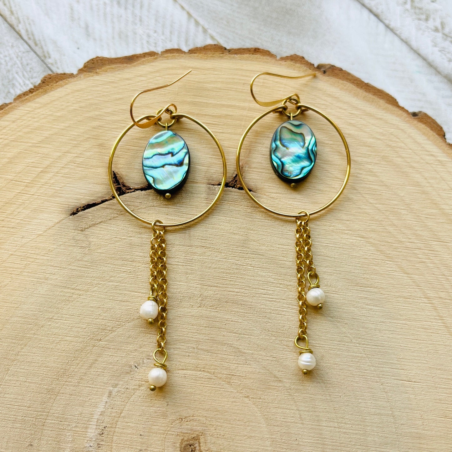 Abalone Earrings, Pearl Earrings, Boho Earrings, Witchy Earrings, Wanderlust Jewelry, Unique Gifts for Sister, Western Earrings Dangle