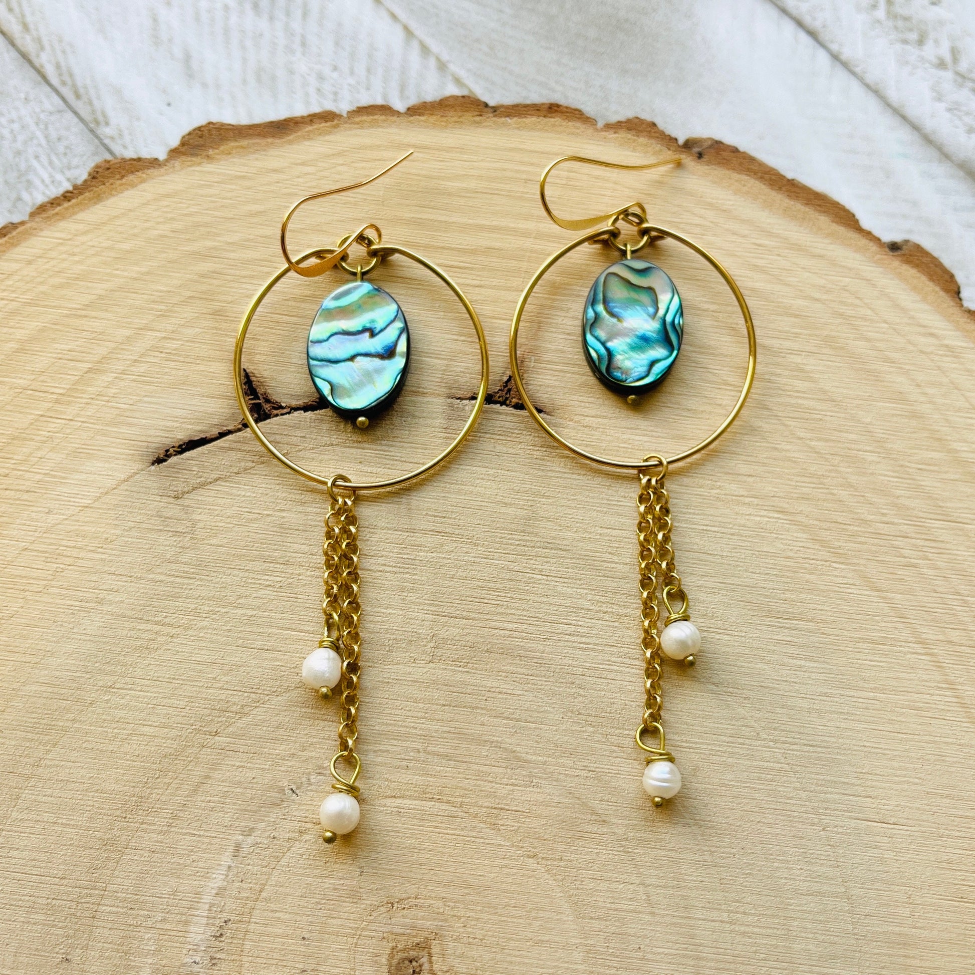 Abalone Earrings, Pearl Earrings, Boho Earrings, Witchy Earrings, Wanderlust Jewelry, Unique Gifts for Sister, Western Earrings Dangle