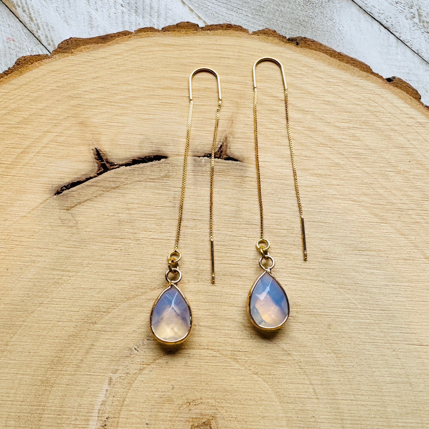 Opalite Earrings, Threader Earrings, Western Earrings, Wedding Jewelry for Brides, Unique Birthday Gift Girl, Best Gift for Mom, Boho Chic