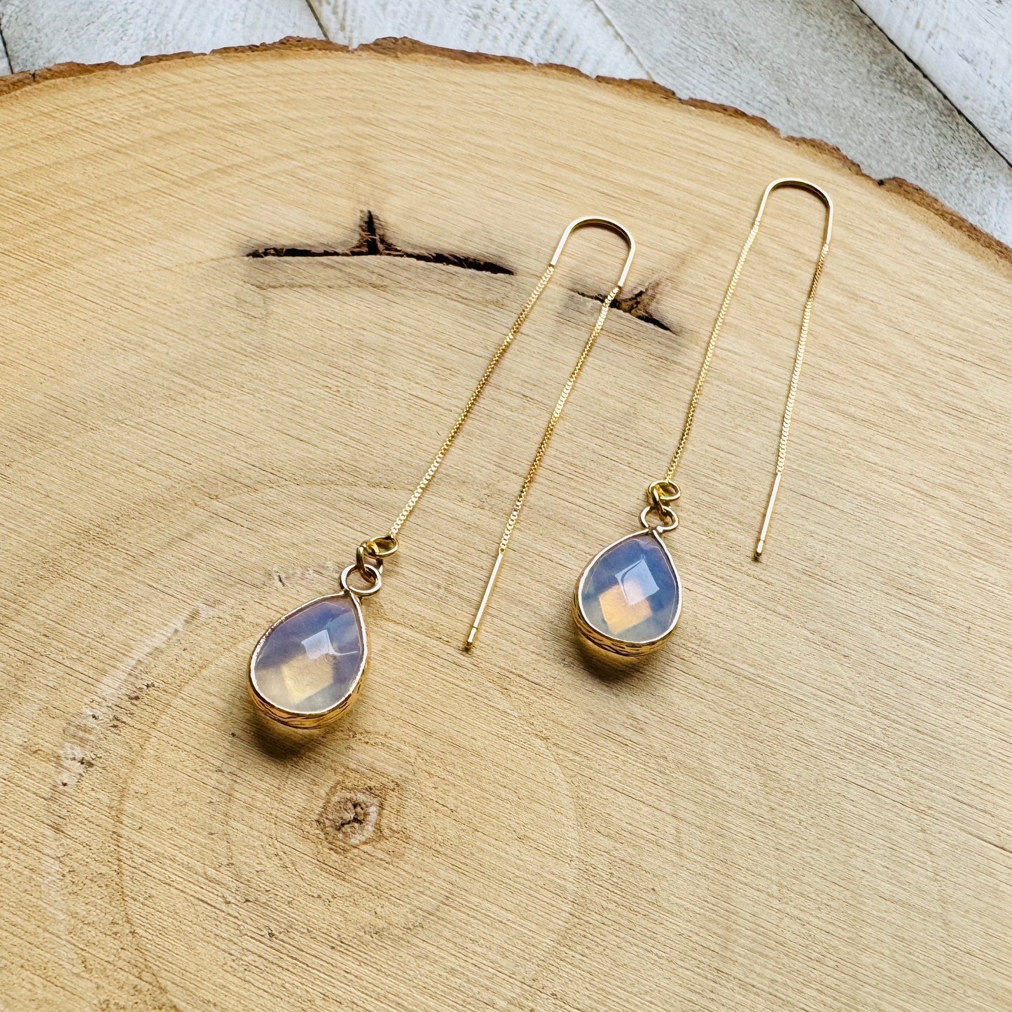 Opalite Earrings, Threader Earrings, Western Earrings, Wedding Jewelry for Brides, Unique Birthday Gift Girl, Best Gift for Mom, Boho Chic