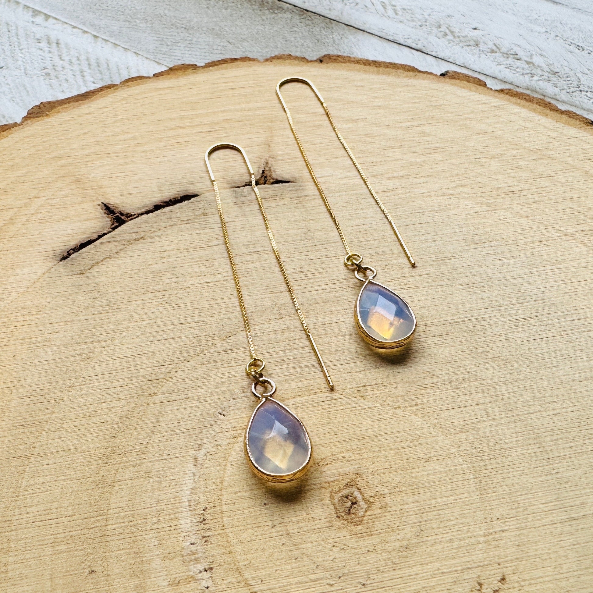 Opalite Earrings, Threader Earrings, Western Earrings, Wedding Jewelry for Brides, Unique Birthday Gift Girl, Best Gift for Mom, Boho Chic