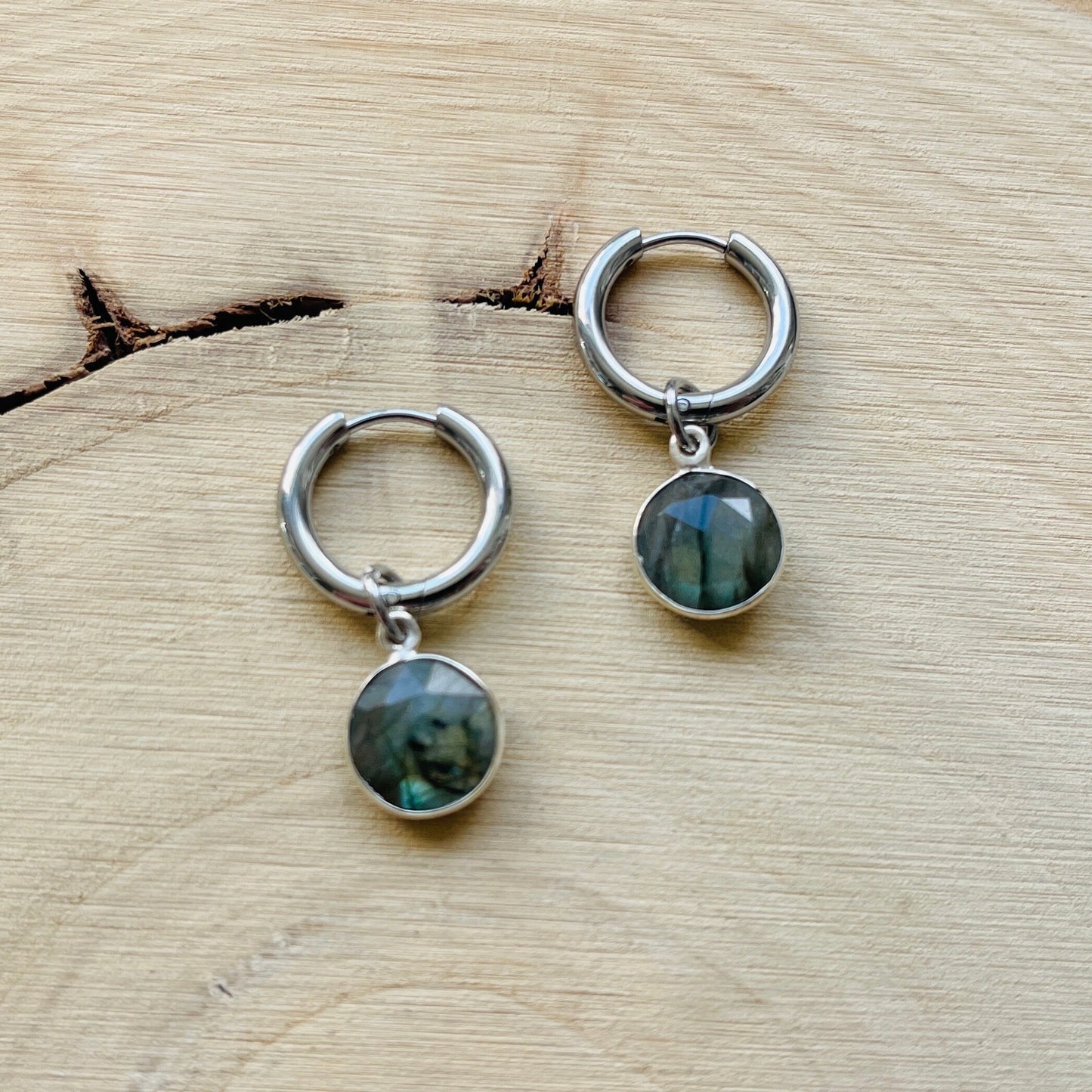 Labradorite Earrings, Huggie Hoop Earrings, Goth Earrings, Punk Earrings, Witchy Earrings, Best Friend Birthday Gift, Trendy Jewelry 2024