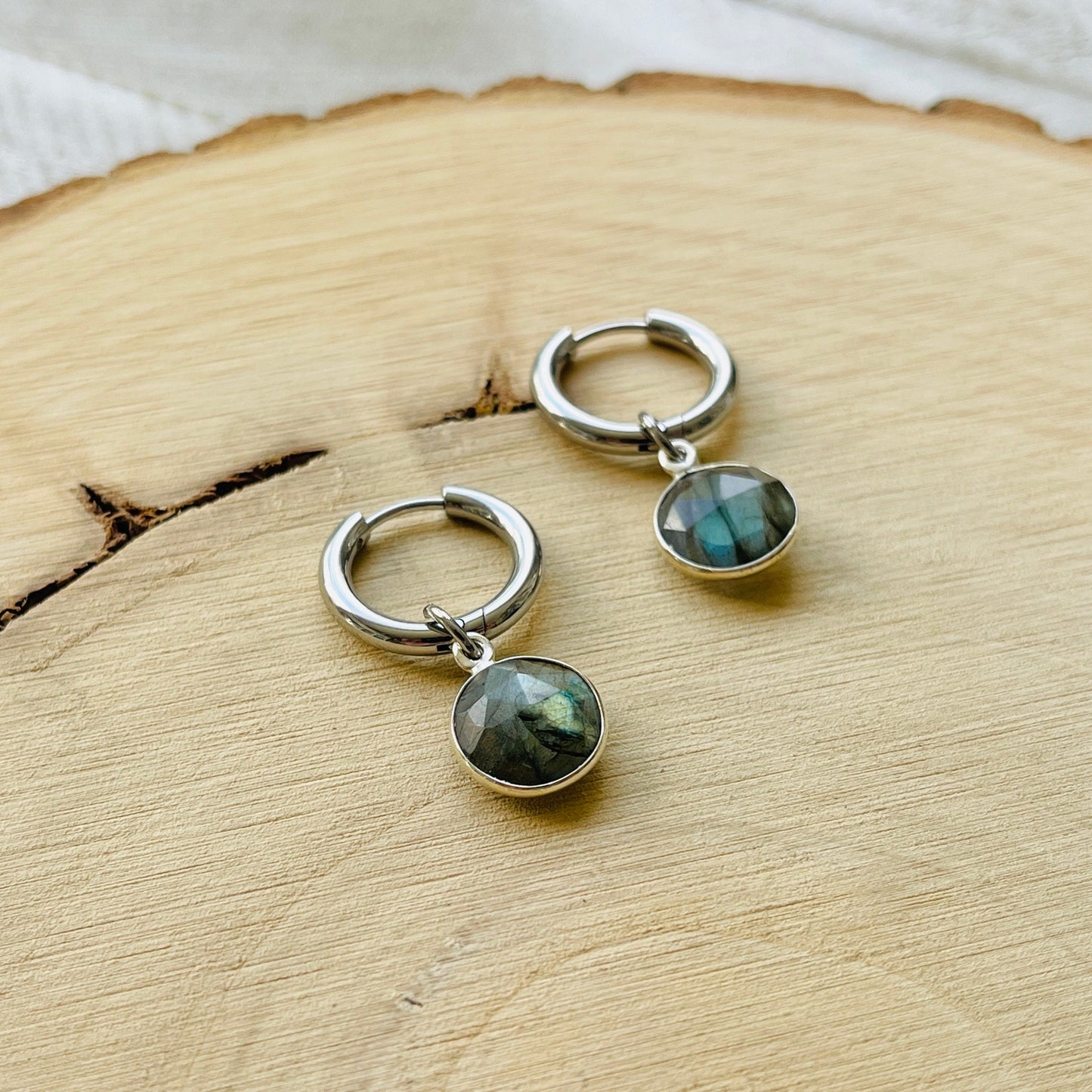 Labradorite Earrings, Huggie Hoop Earrings, Goth Earrings, Punk Earrings, Witchy Earrings, Best Friend Birthday Gift, Trendy Jewelry 2024