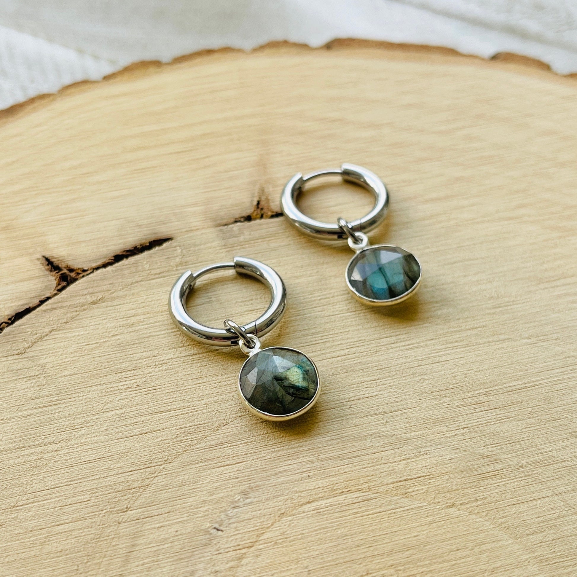 Labradorite Earrings, Huggie Hoop Earrings, Goth Earrings, Punk Earrings, Witchy Earrings, Best Friend Birthday Gift, Trendy Jewelry 2024
