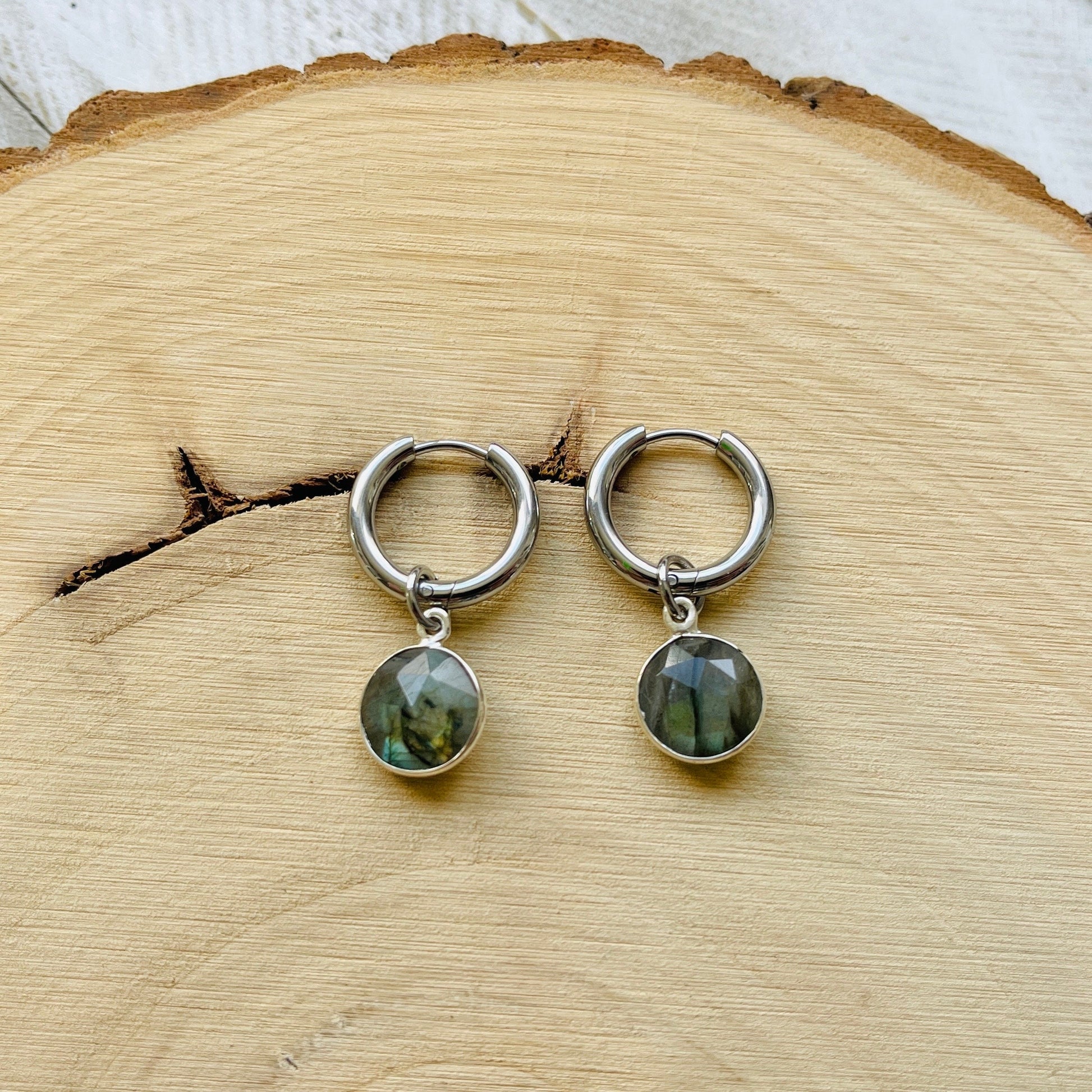 Labradorite Earrings, Huggie Hoop Earrings, Goth Earrings, Punk Earrings, Witchy Earrings, Best Friend Birthday Gift, Trendy Jewelry 2024