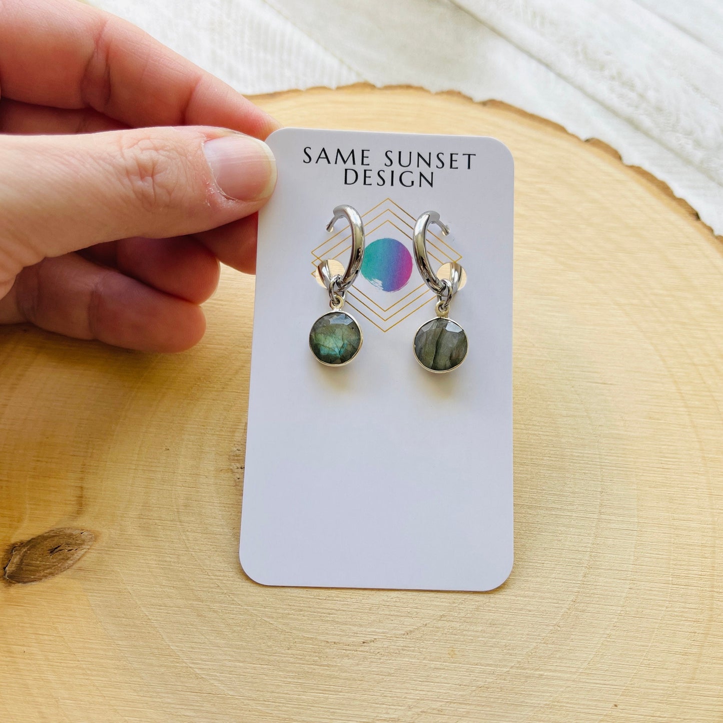 Labradorite Earrings, Huggie Hoop Earrings, Goth Earrings, Punk Earrings, Witchy Earrings, Best Friend Birthday Gift, Trendy Jewelry 2024