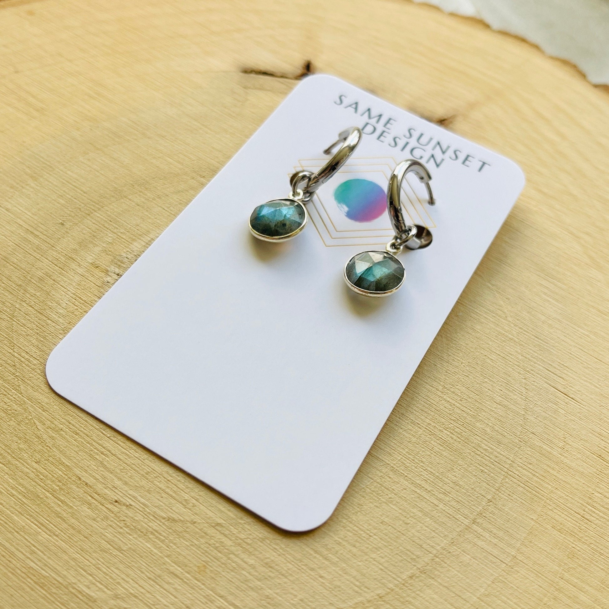 Labradorite Earrings, Huggie Hoop Earrings, Goth Earrings, Punk Earrings, Witchy Earrings, Best Friend Birthday Gift, Trendy Jewelry 2024