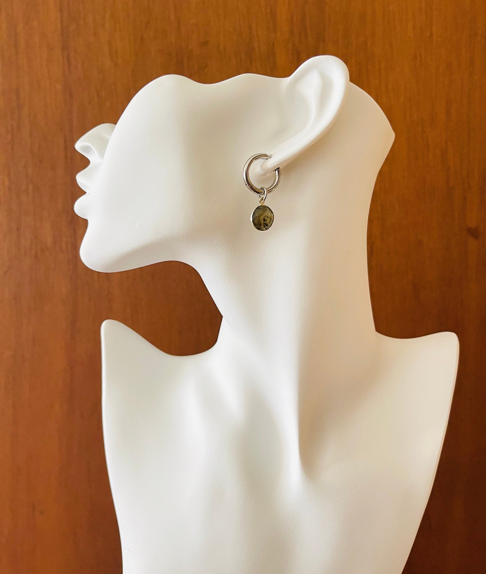 Labradorite Earrings, Huggie Hoop Earrings, Goth Earrings, Punk Earrings, Witchy Earrings, Best Friend Birthday Gift, Trendy Jewelry 2024