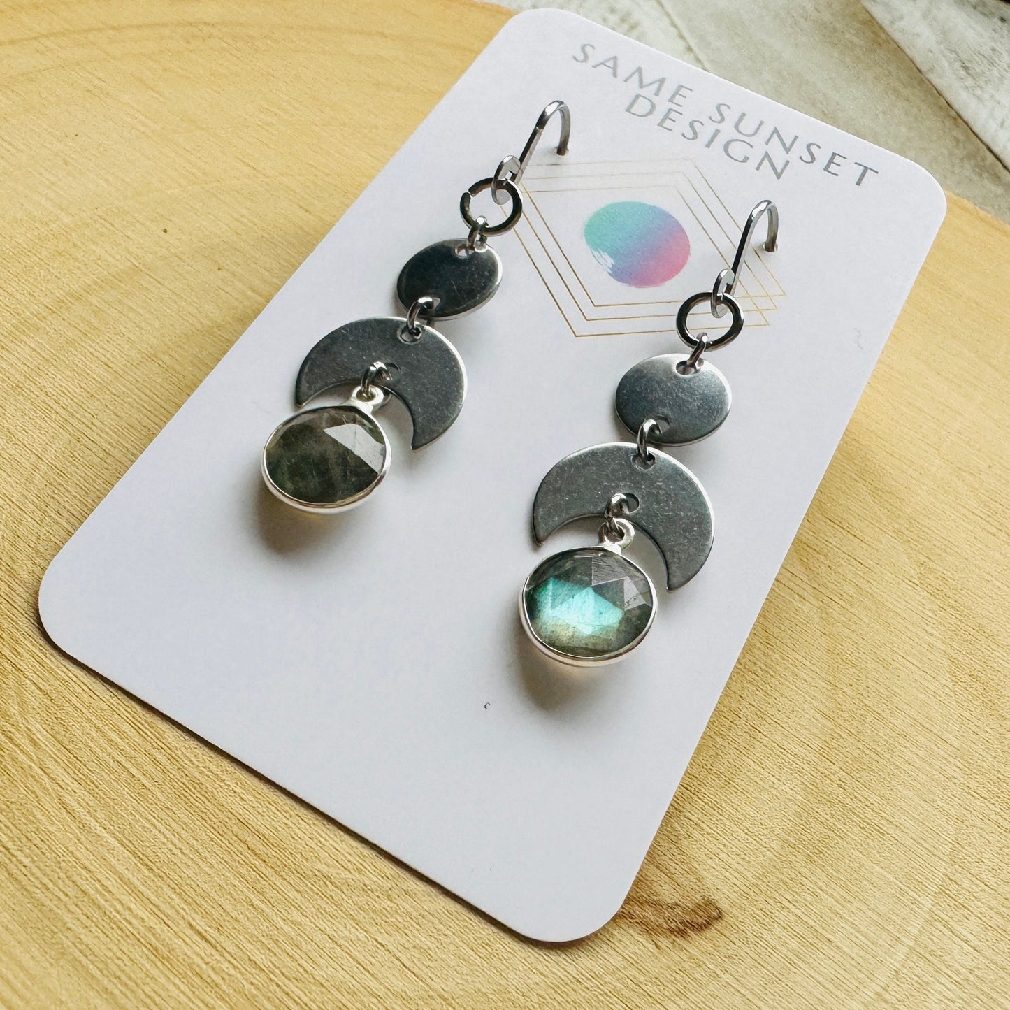 Crescent Moon Earrings Silver, Labradorite Earrings, Wedding Jewelry for Brides, Teen Girl Jewelry, Witchy Earrings, Goth Birthday Gift