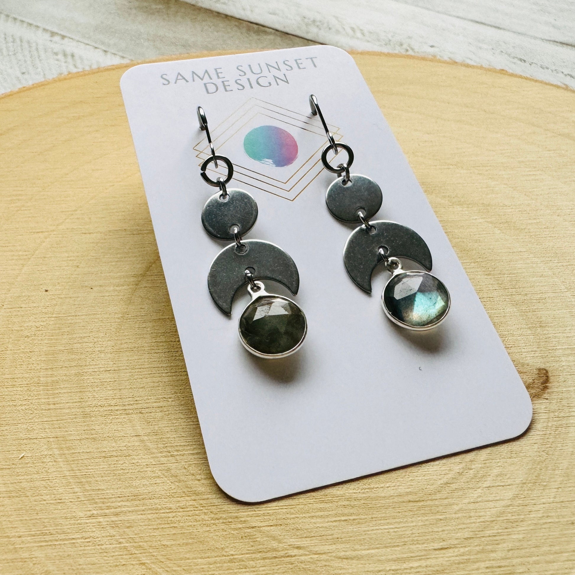Crescent Moon Earrings Silver, Labradorite Earrings, Wedding Jewelry for Brides, Teen Girl Jewelry, Witchy Earrings, Goth Birthday Gift