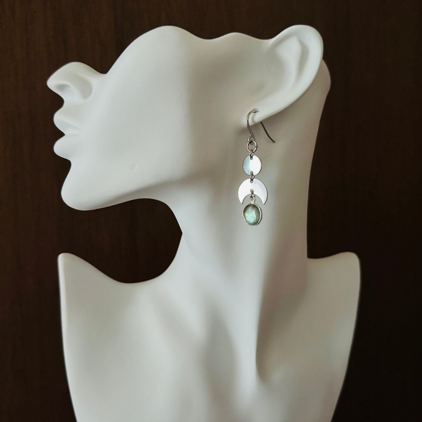Crescent Moon Earrings Silver, Labradorite Earrings, Wedding Jewelry for Brides, Teen Girl Jewelry, Witchy Earrings, Goth Birthday Gift