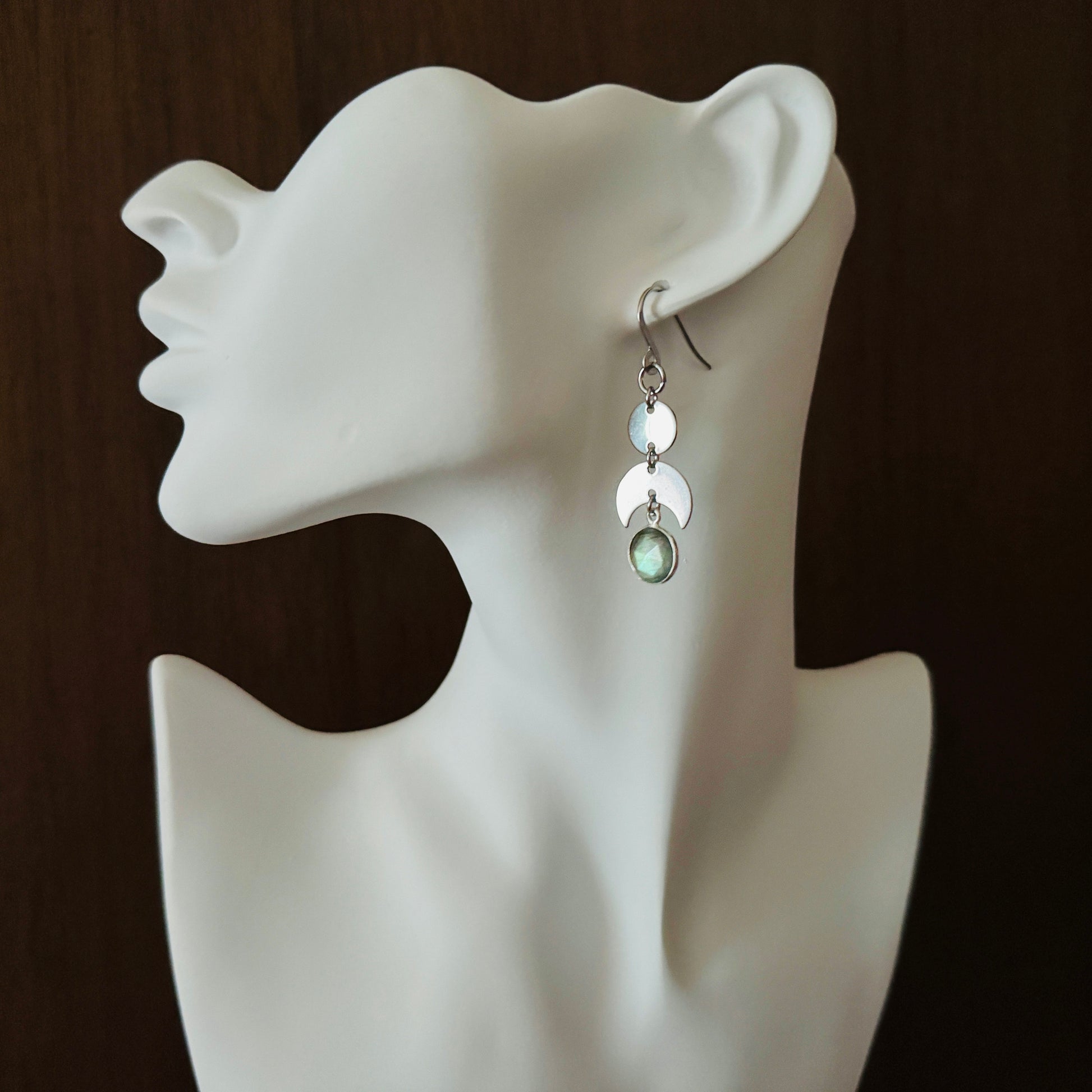 Crescent Moon Earrings Silver, Labradorite Earrings, Wedding Jewelry for Brides, Teen Girl Jewelry, Witchy Earrings, Goth Birthday Gift