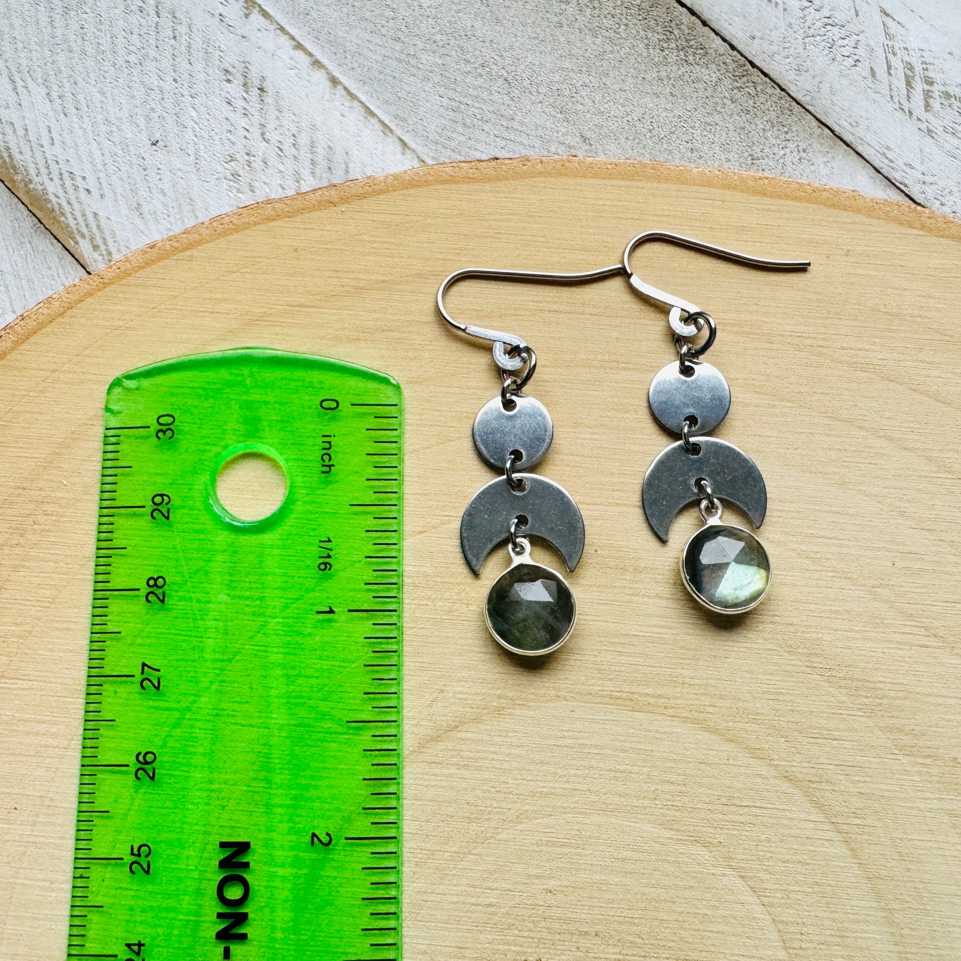 Crescent Moon Earrings Silver, Labradorite Earrings, Wedding Jewelry for Brides, Teen Girl Jewelry, Witchy Earrings, Goth Birthday Gift