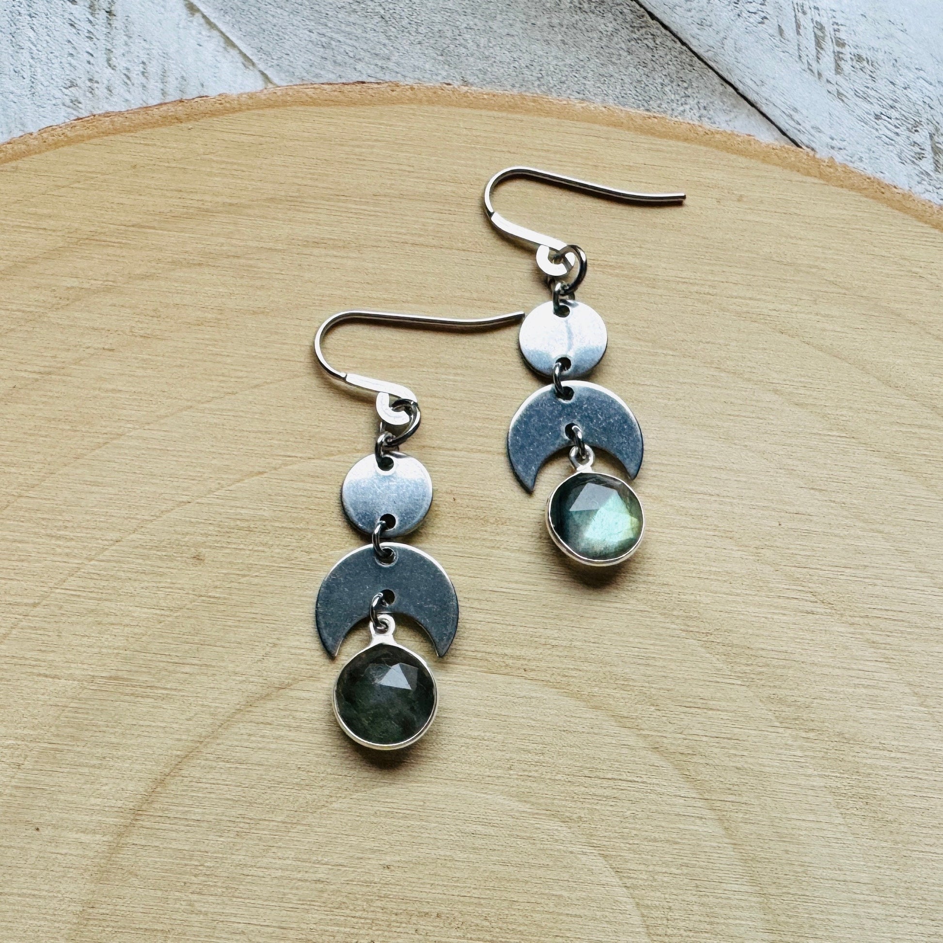 Crescent Moon Earrings Silver, Labradorite Earrings, Wedding Jewelry for Brides, Teen Girl Jewelry, Witchy Earrings, Goth Birthday Gift