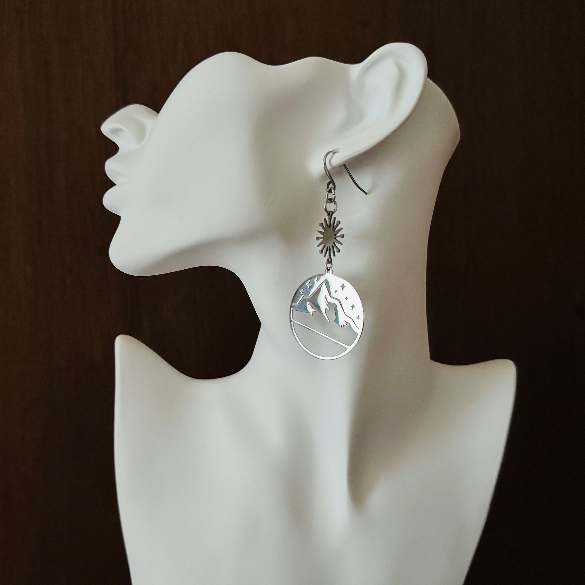 Mountain Earrings, Stainless Steel, Wedding Jewelry for Brides, Teen Girl Jewelry, Witchy Earrings, Goth Birthday Gift, Nature Lover Gift