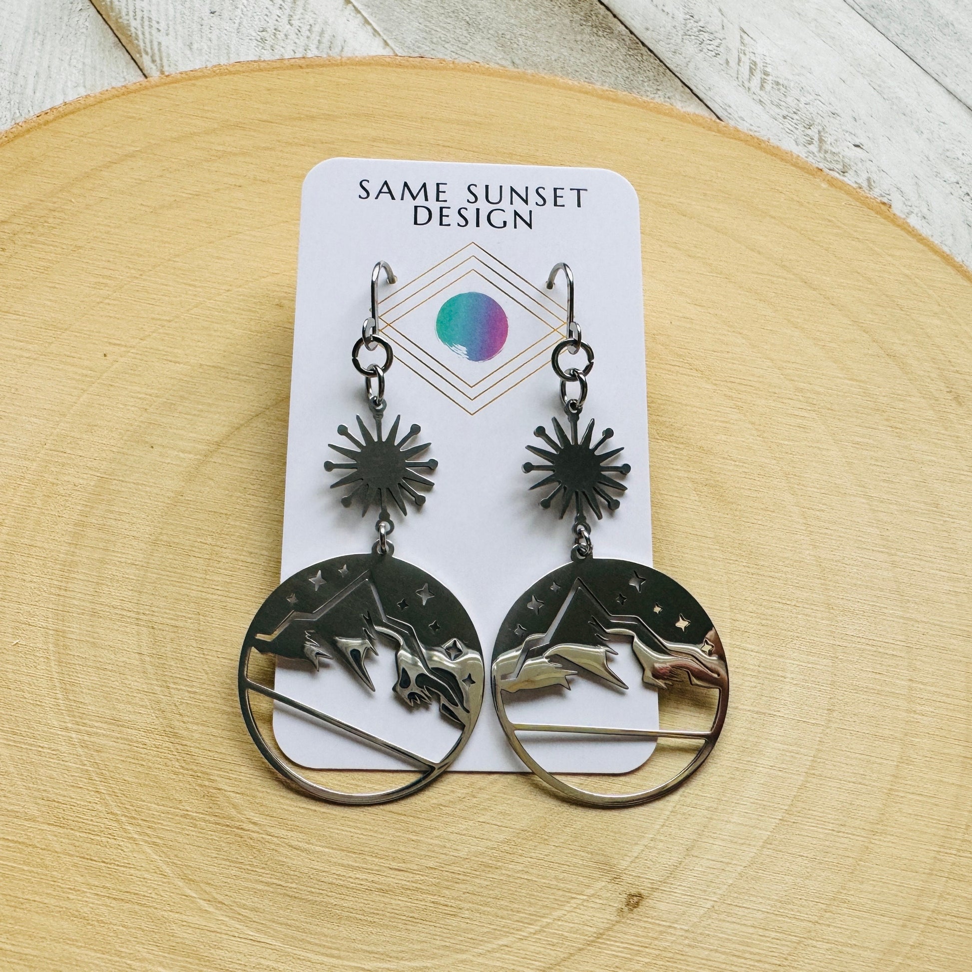 Mountain Earrings, Stainless Steel, Wedding Jewelry for Brides, Teen Girl Jewelry, Witchy Earrings, Goth Birthday Gift, Nature Lover Gift