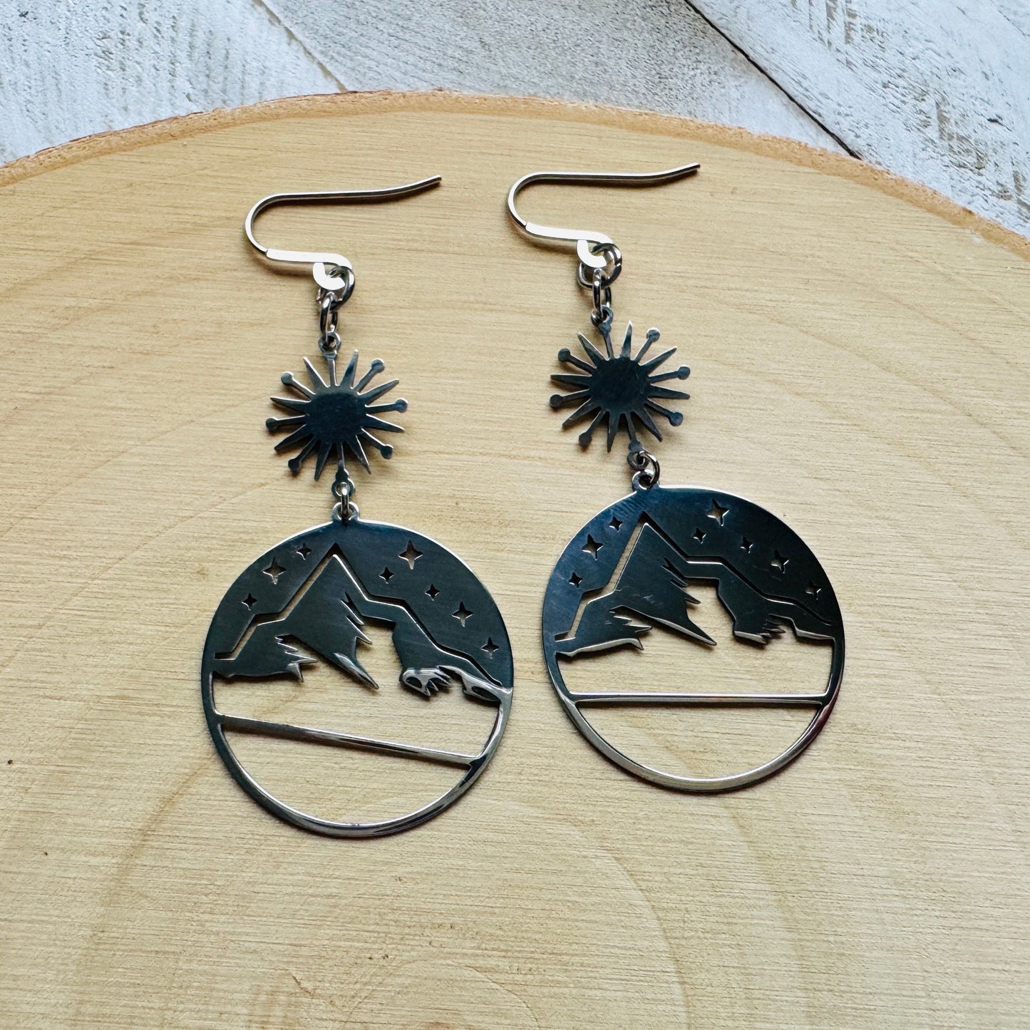 Mountain Earrings, Stainless Steel, Wedding Jewelry for Brides, Teen Girl Jewelry, Witchy Earrings, Goth Birthday Gift, Nature Lover Gift