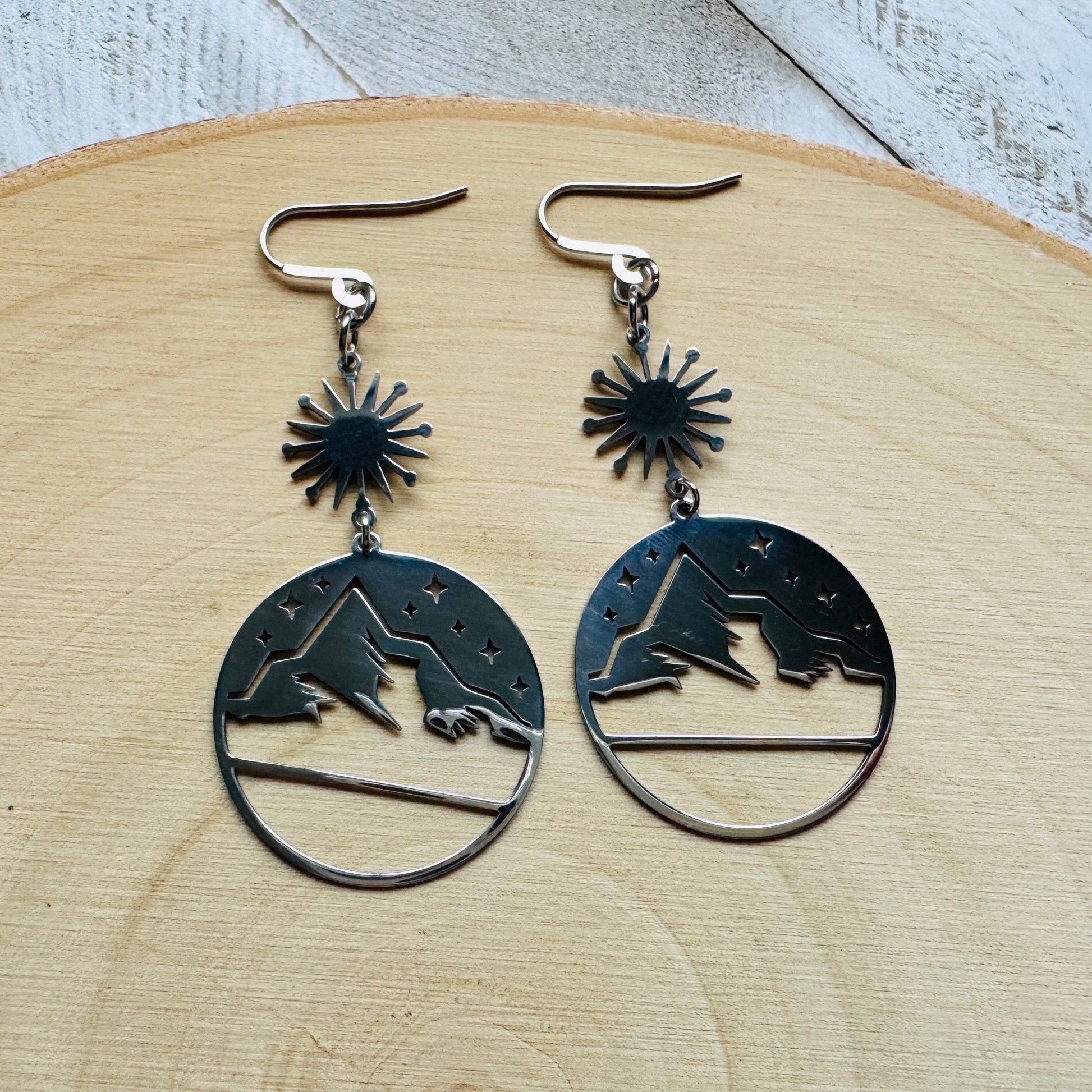 Mountain Earrings, Stainless Steel, Wedding Jewelry for Brides, Teen Girl Jewelry, Witchy Earrings, Goth Birthday Gift, Nature Lover Gift