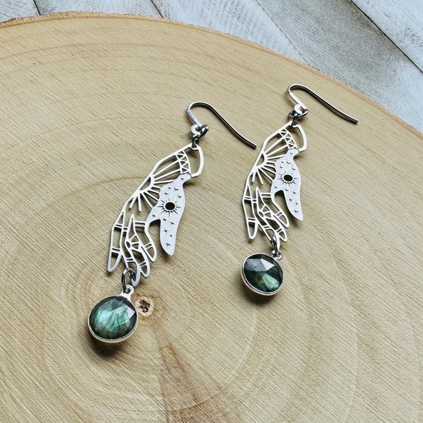 Hand Earrings, Celestial Earrings Silver, Labradorite Earrings, Wedding Jewelry for Brides, Teen Girl Jewelry, Goth Birthday Gift, Witchy
