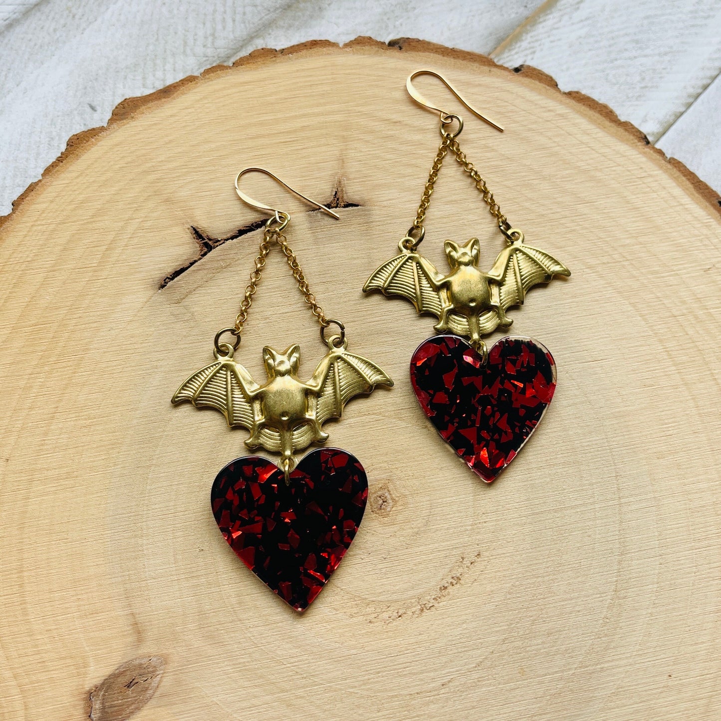 Bat Earrings, Punk Earrings, Goth Earrings Dangle, Geometric Earrings, Witchy Earrings, Heart Jewelry, Galentines Day Gifts for Best Friend