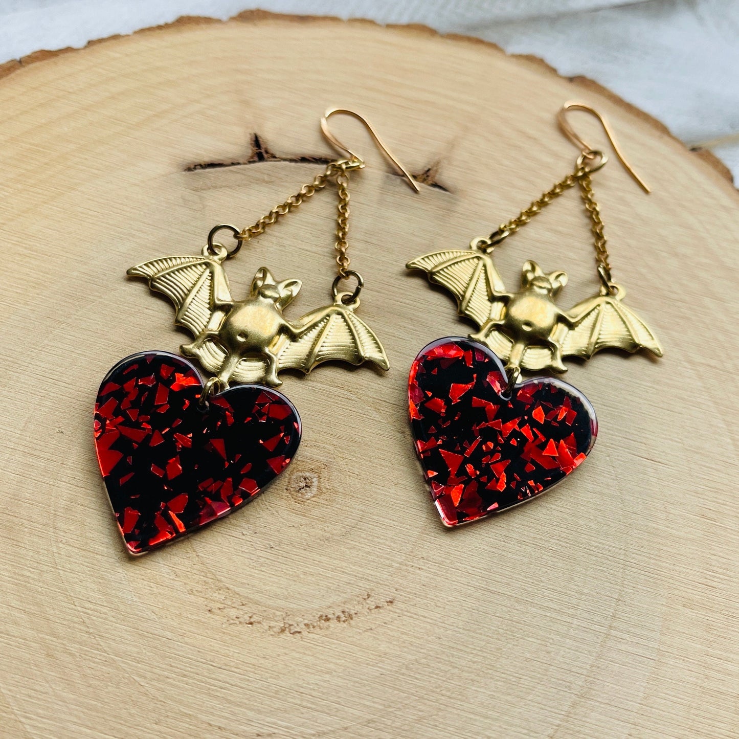 Bat Earrings, Punk Earrings, Goth Earrings Dangle, Geometric Earrings, Witchy Earrings, Heart Jewelry, Galentines Day Gifts for Best Friend