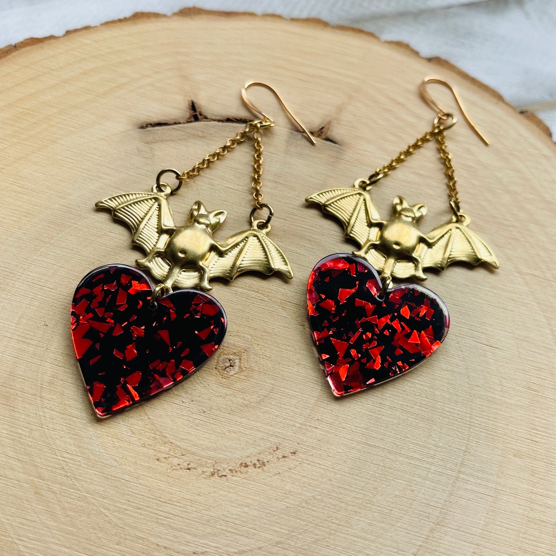 Bat Earrings, Punk Earrings, Goth Earrings Dangle, Geometric Earrings, Witchy Earrings, Heart Jewelry, Galentines Day Gifts for Best Friend