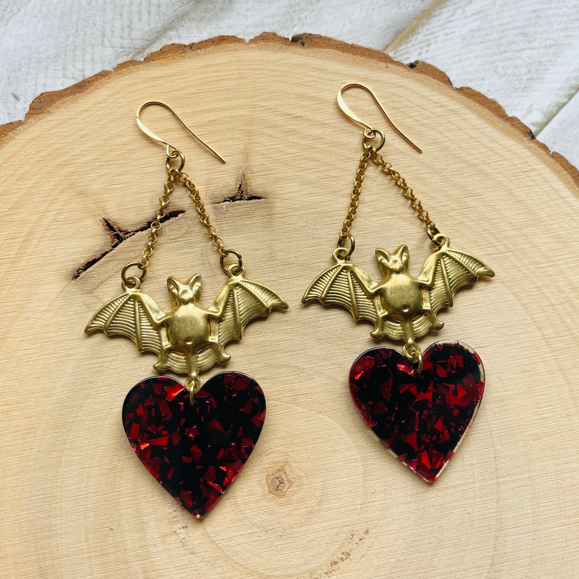 Bat Earrings, Punk Earrings, Goth Earrings Dangle, Geometric Earrings, Witchy Earrings, Heart Jewelry, Galentines Day Gifts for Best Friend