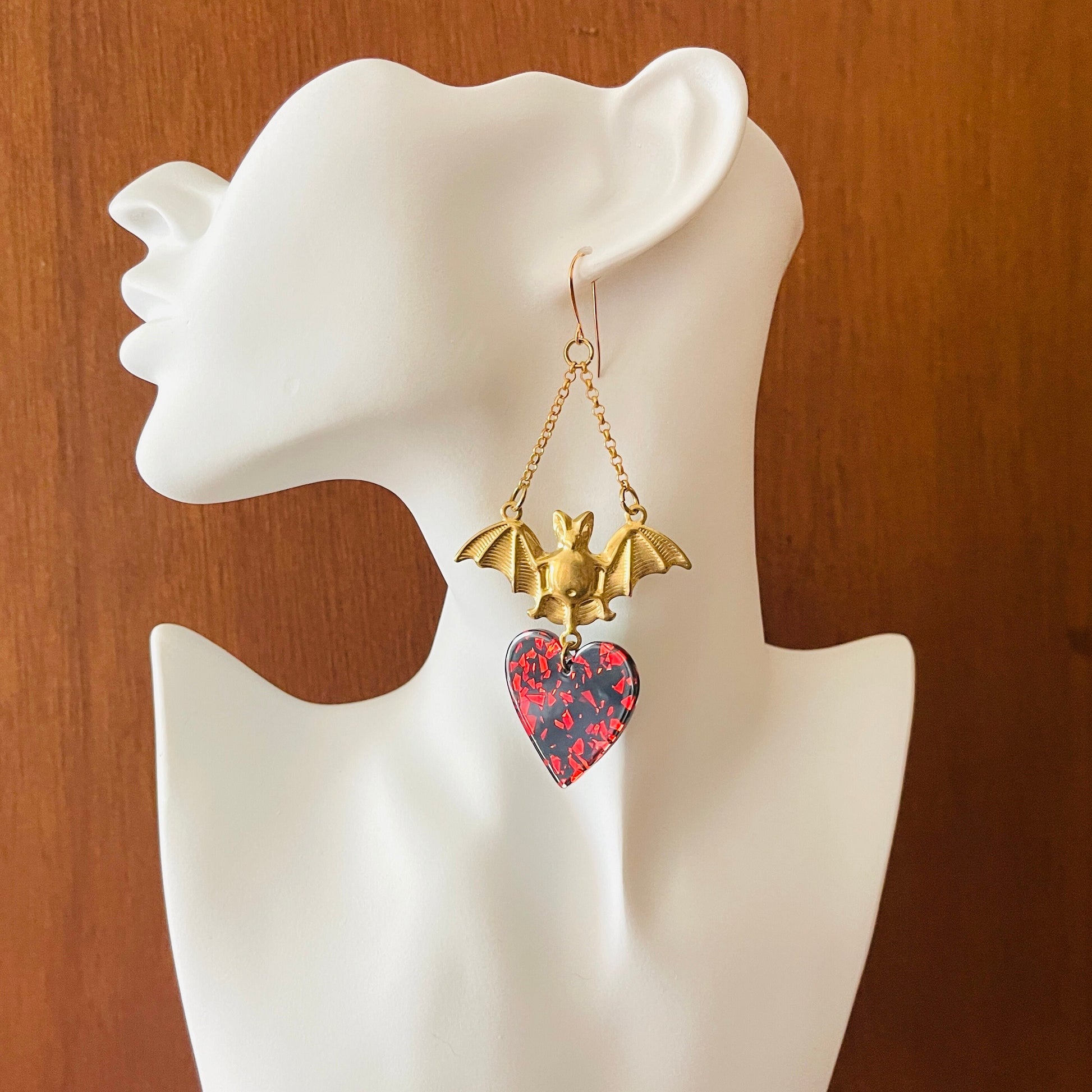 Bat Earrings, Punk Earrings, Goth Earrings Dangle, Geometric Earrings, Witchy Earrings, Heart Jewelry, Galentines Day Gifts for Best Friend