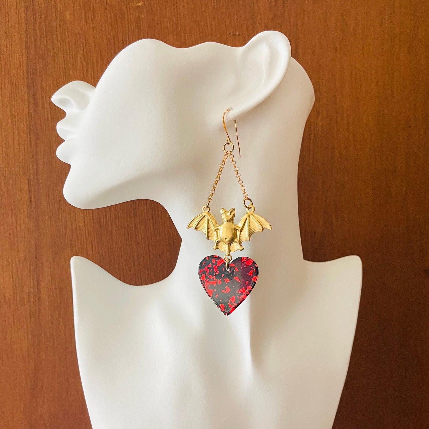 Bat Earrings, Punk Earrings, Goth Earrings Dangle, Geometric Earrings, Witchy Earrings, Heart Jewelry, Galentines Day Gifts for Best Friend