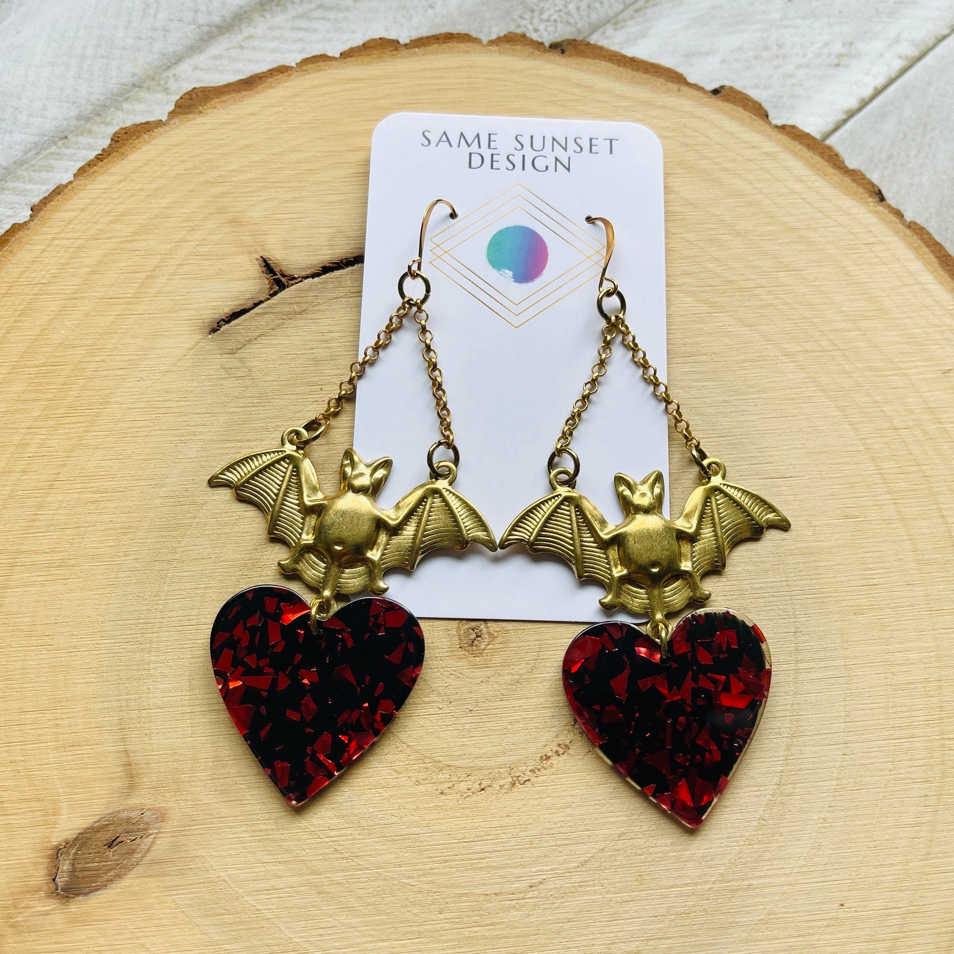 Bat Earrings, Punk Earrings, Goth Earrings Dangle, Geometric Earrings, Witchy Earrings, Heart Jewelry, Galentines Day Gifts for Best Friend