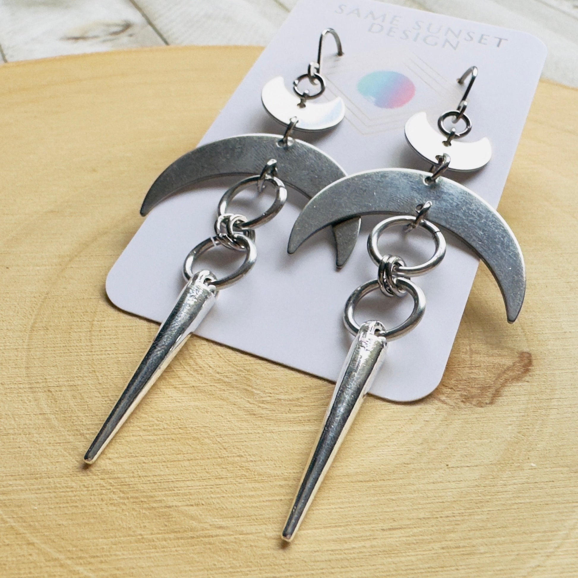 Moon Earrings, Goth Earrings, Punk Earrings, Witchy Earrings, Unique Birthday Gift Girl, Celestial Jewelry Witchy Gifts for Women, Silver