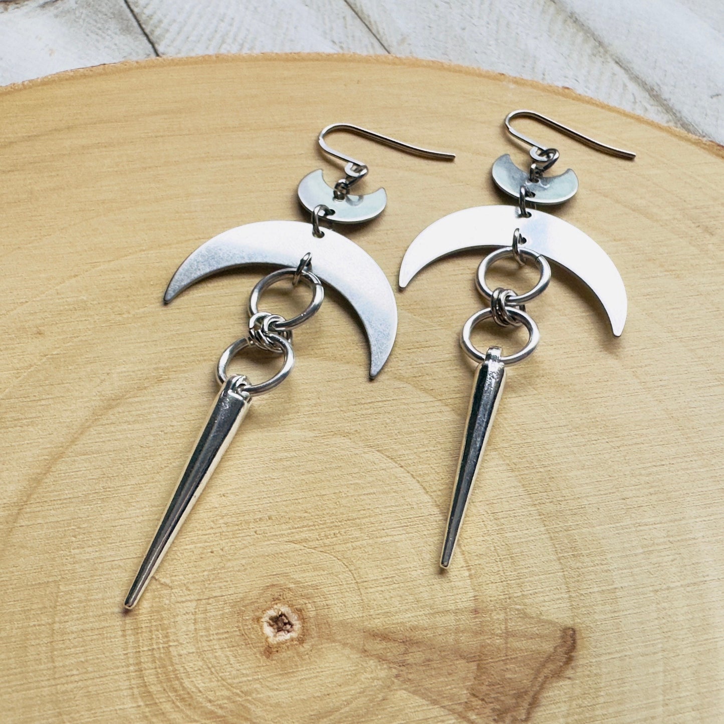 Moon Earrings, Goth Earrings, Punk Earrings, Witchy Earrings, Unique Birthday Gift Girl, Celestial Jewelry Witchy Gifts for Women, Silver