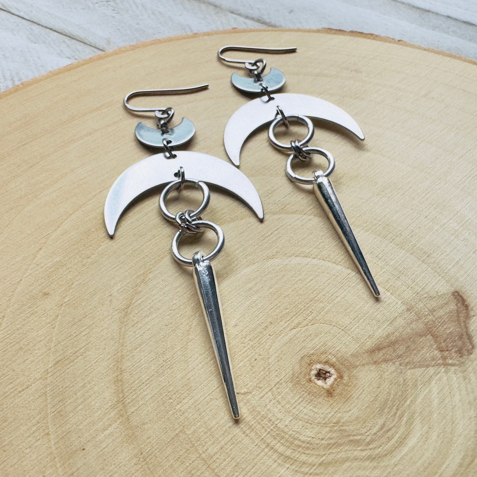 Moon Earrings, Goth Earrings, Punk Earrings, Witchy Earrings, Unique Birthday Gift Girl, Celestial Jewelry Witchy Gifts for Women, Silver