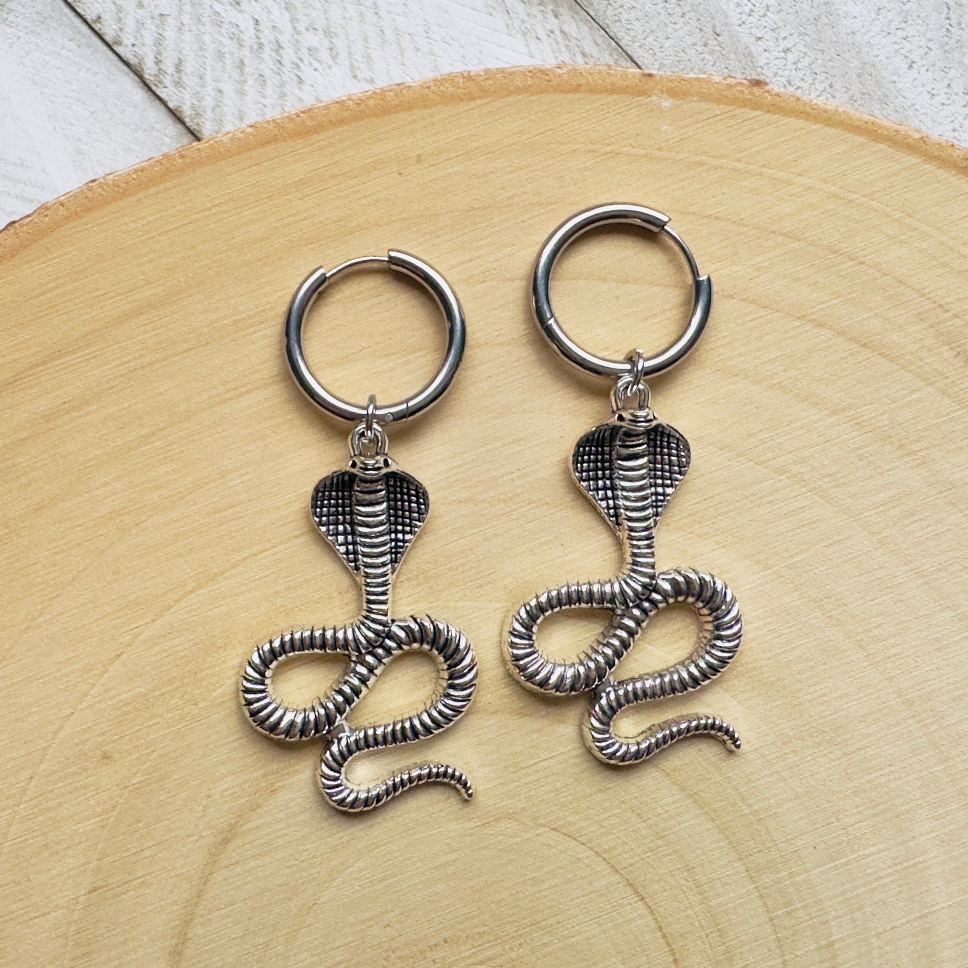 Snake Earrings, Huggie Hoop Earrings, Goth Earrings, Punk Earrings, Witchy Earrings, Best Friend Birthday Gift, Teen Girl Jewelry, Silver
