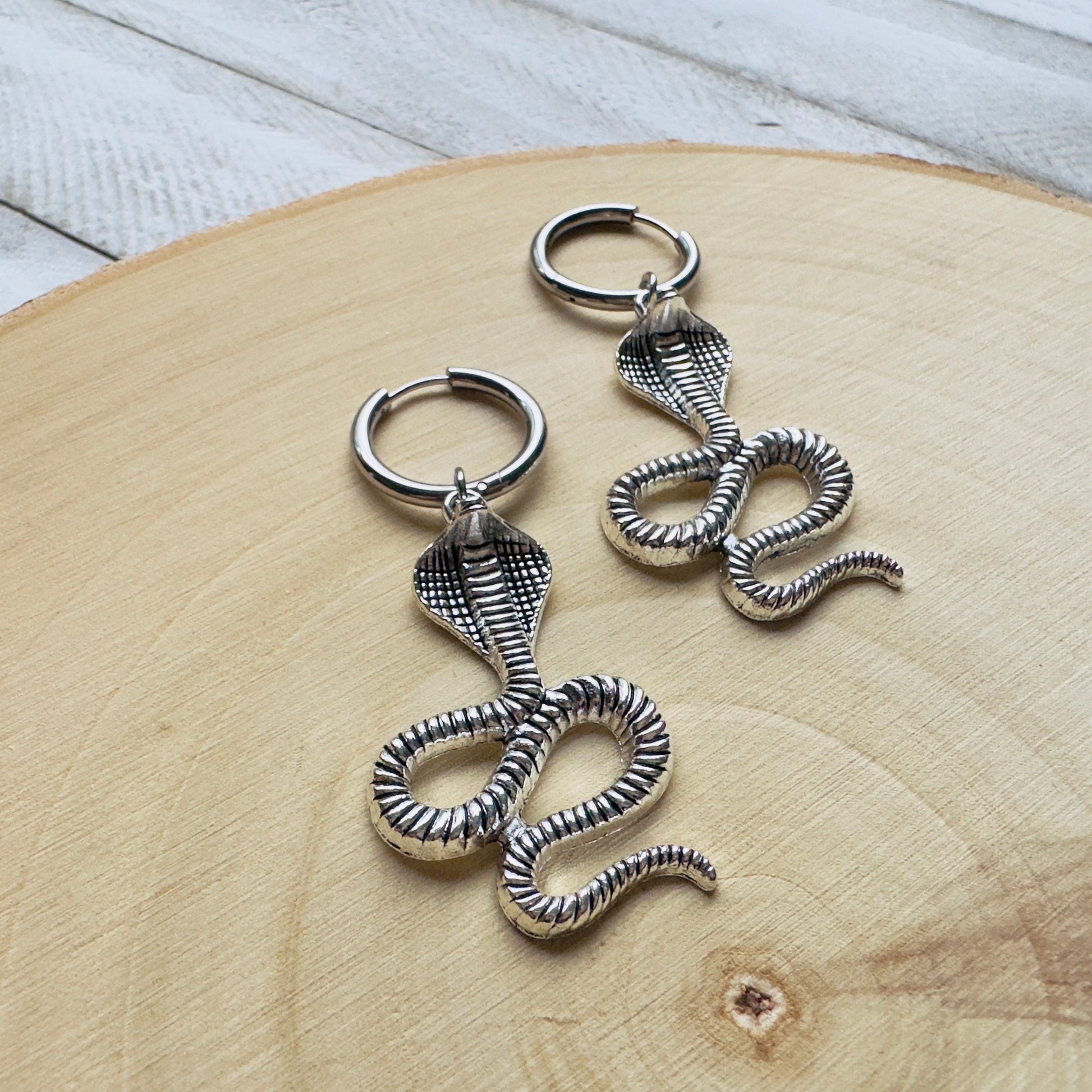 Snake Earrings, Huggie Hoop Earrings, Goth Earrings, Punk Earrings, Witchy Earrings, Best Friend Birthday Gift, Teen Girl Jewelry, Silver