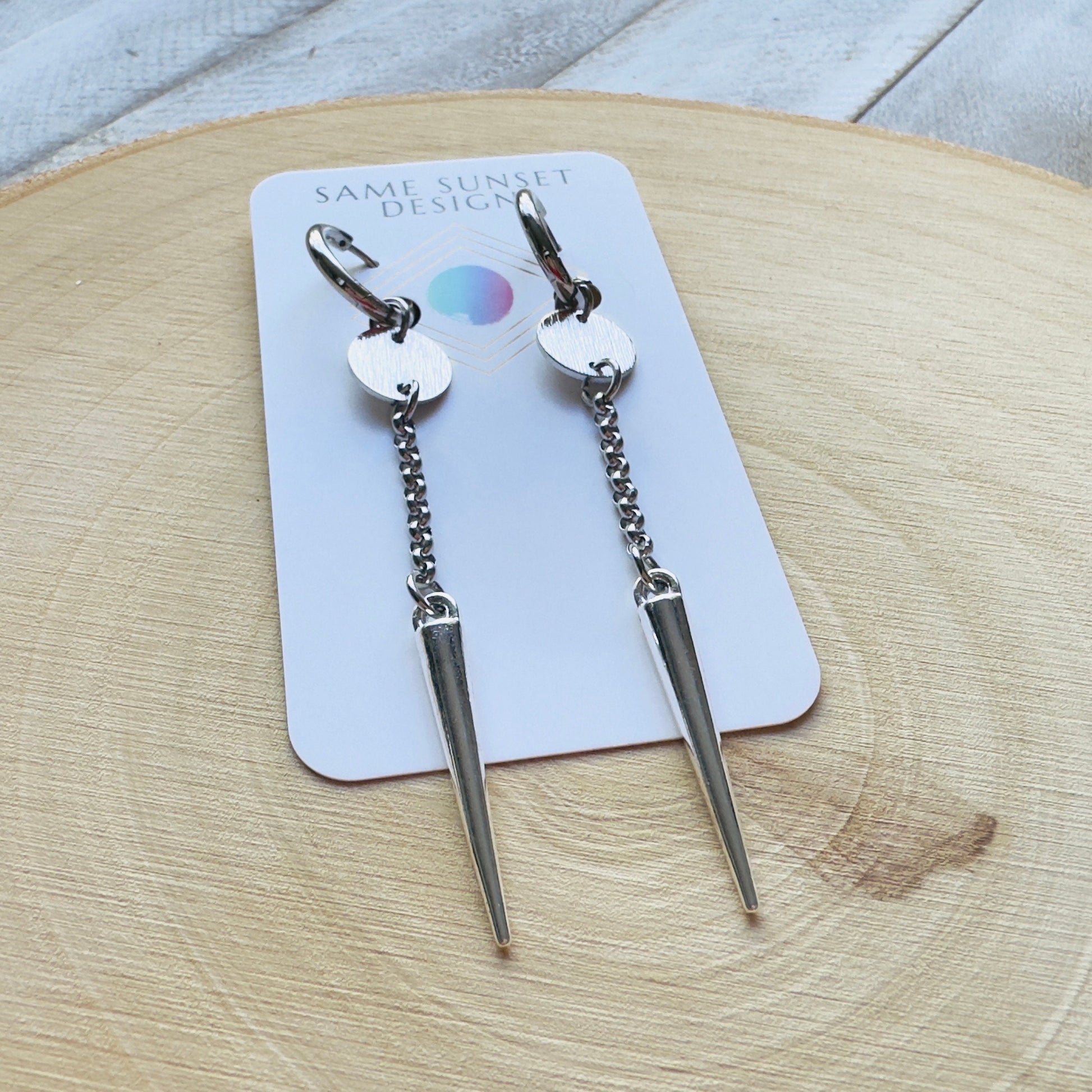 Spike Earrings, Hoop Earrings Silver, Goth Earrings Dangle, Punk Earrings, Best Friend Birthday Gift, Sweet 16 Gift, Best Gift for Mom