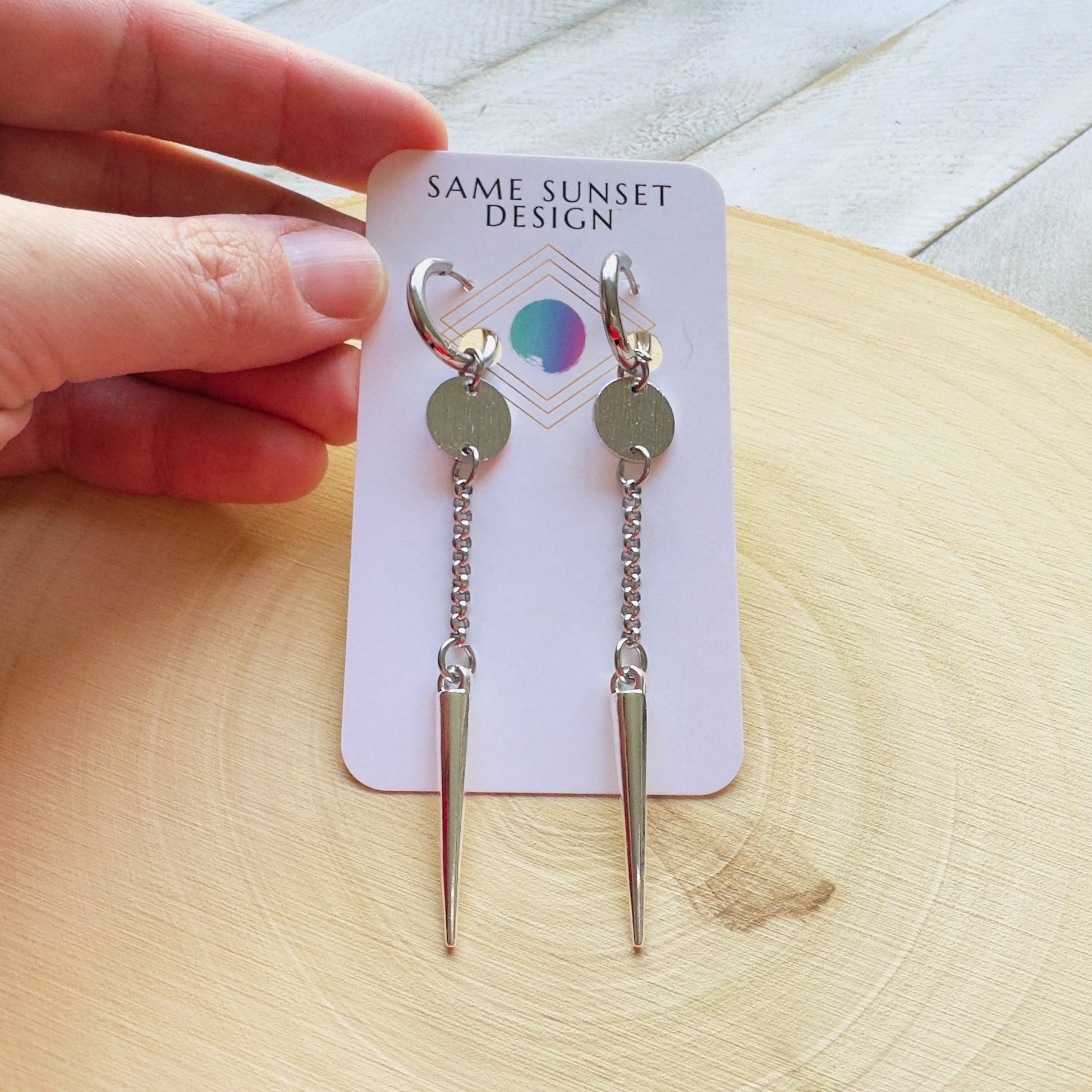Spike Earrings, Hoop Earrings Silver, Goth Earrings Dangle, Punk Earrings, Best Friend Birthday Gift, Sweet 16 Gift, Best Gift for Mom