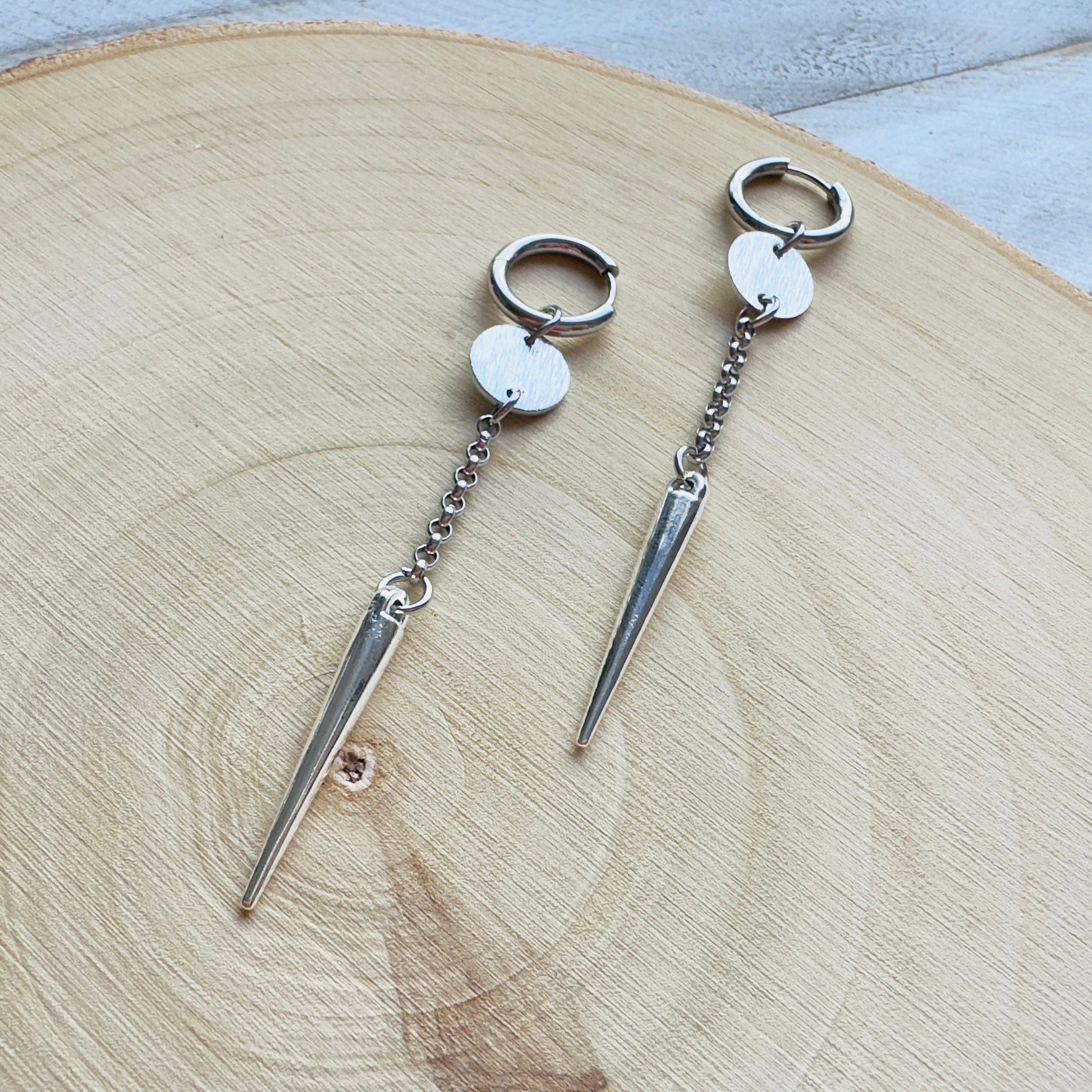 Spike Earrings, Hoop Earrings Silver, Goth Earrings Dangle, Punk Earrings, Best Friend Birthday Gift, Sweet 16 Gift, Best Gift for Mom