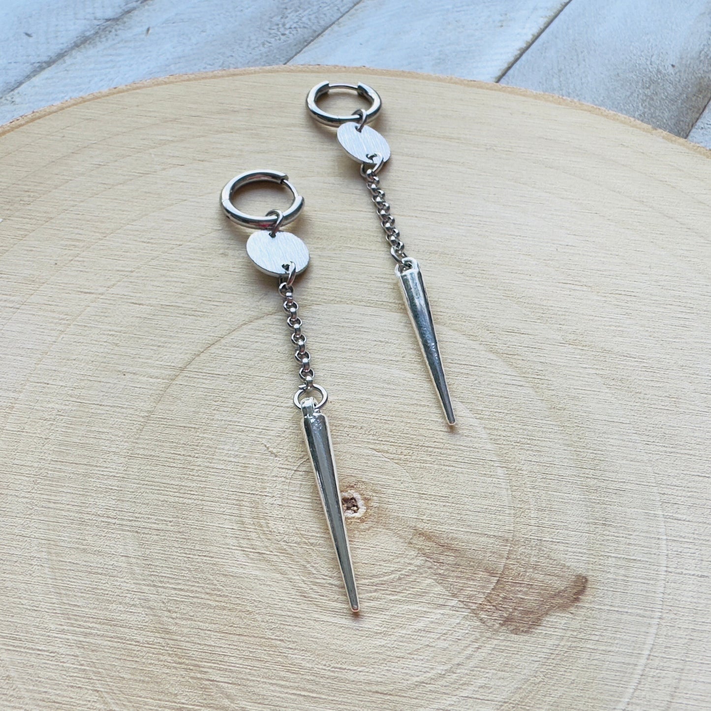 Spike Earrings, Hoop Earrings Silver, Goth Earrings Dangle, Punk Earrings, Best Friend Birthday Gift, Sweet 16 Gift, Best Gift for Mom