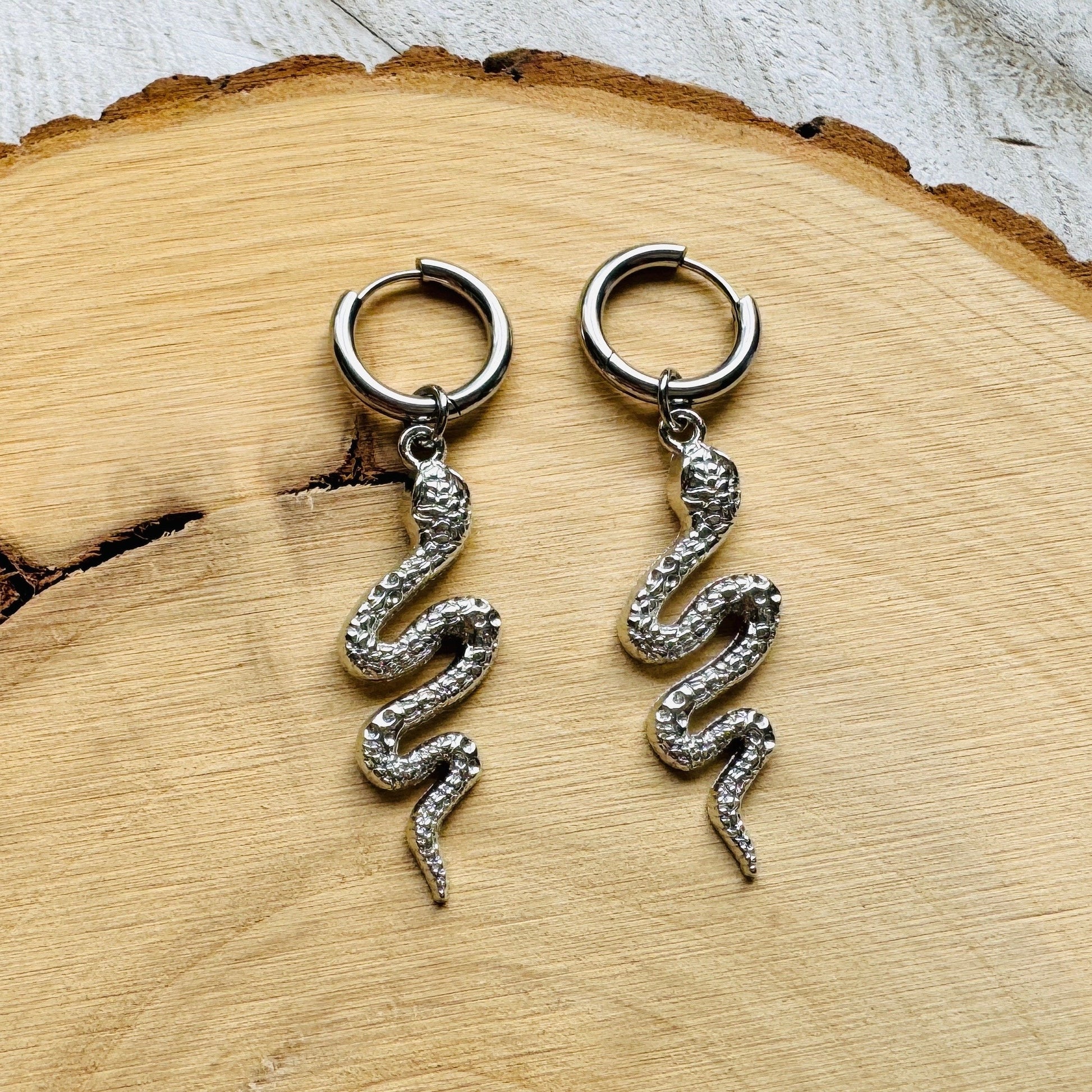 Snake Earrings, Huggie Hoop Earrings, Goth Earrings, Punk Earrings, Witchy Earrings, Best Friend Birthday Gift, Trendy Jewelry 2024