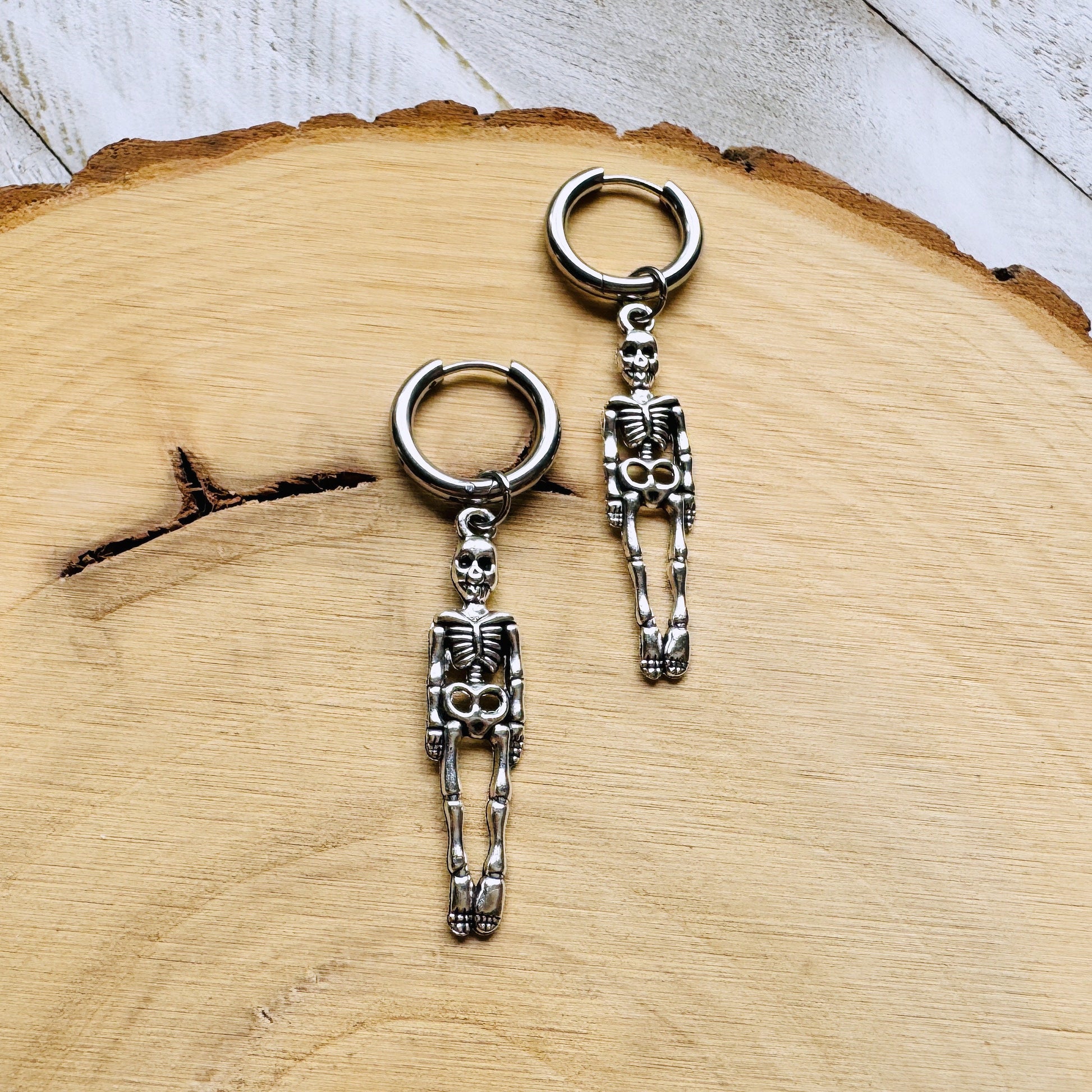 Skeleton Earrings, Huggie Hoop Earrings, Hoop Earrings Silver, Goth Earrings, Punk Earrings, Witchy Earrings, Unique Birthday Gift Girl