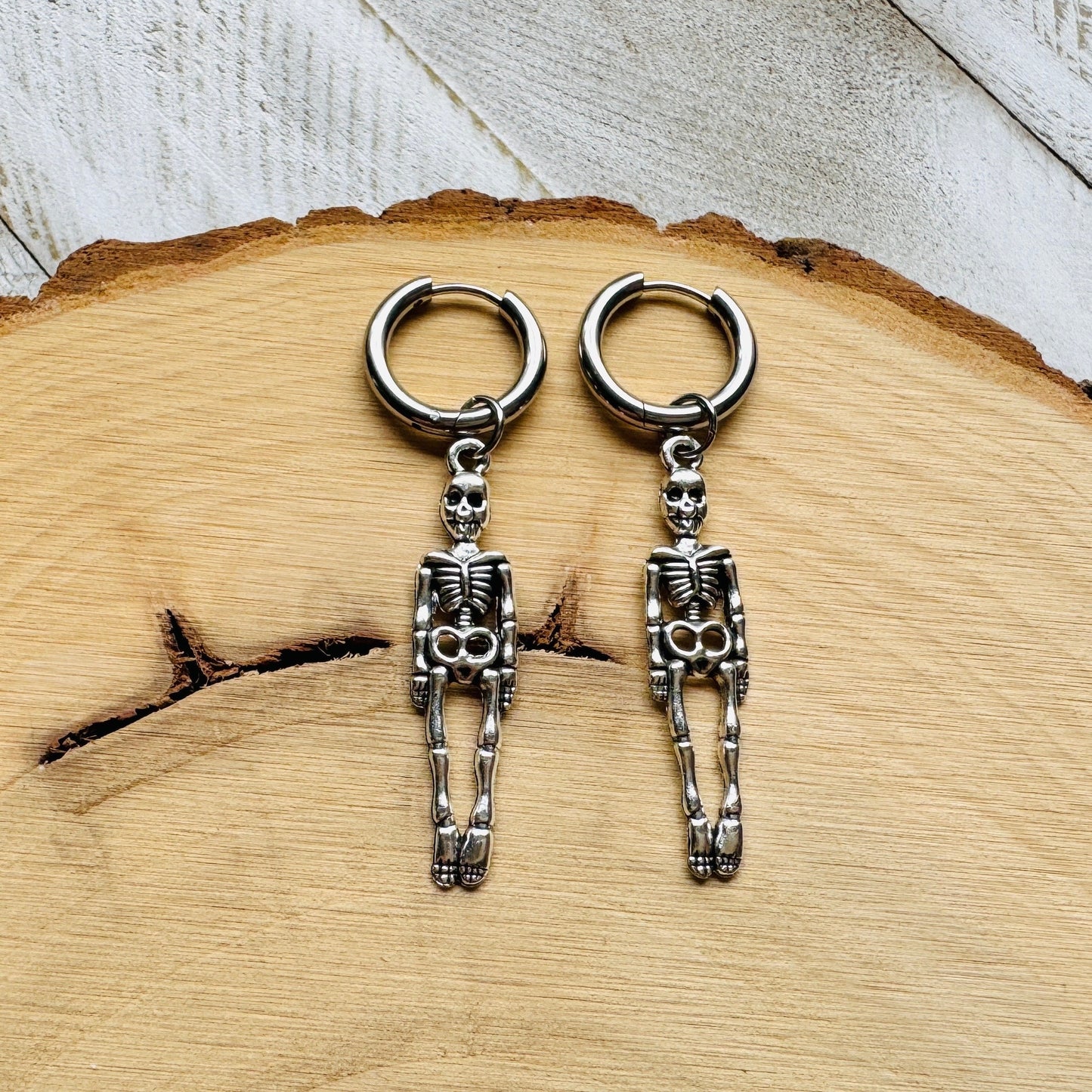 Skeleton Earrings, Huggie Hoop Earrings, Hoop Earrings Silver, Goth Earrings, Punk Earrings, Witchy Earrings, Unique Birthday Gift Girl