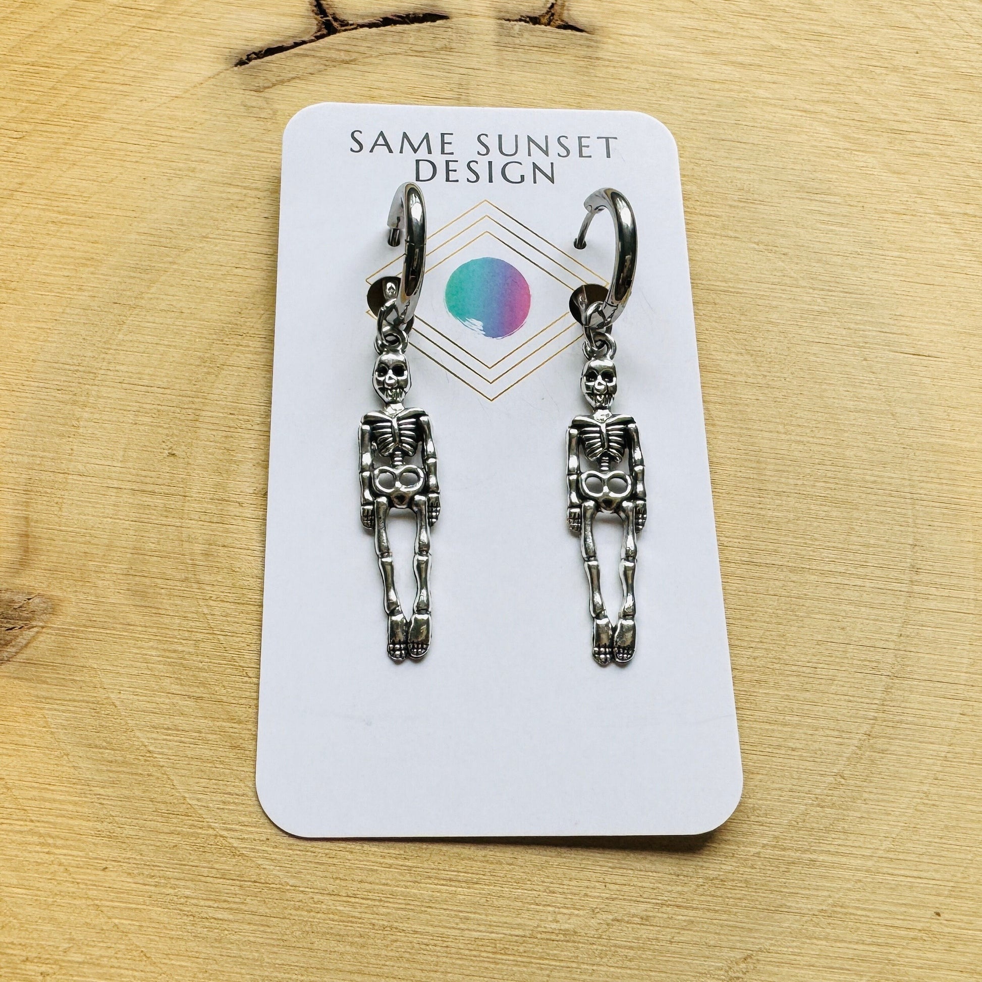 Skeleton Earrings, Huggie Hoop Earrings, Hoop Earrings Silver, Goth Earrings, Punk Earrings, Witchy Earrings, Unique Birthday Gift Girl